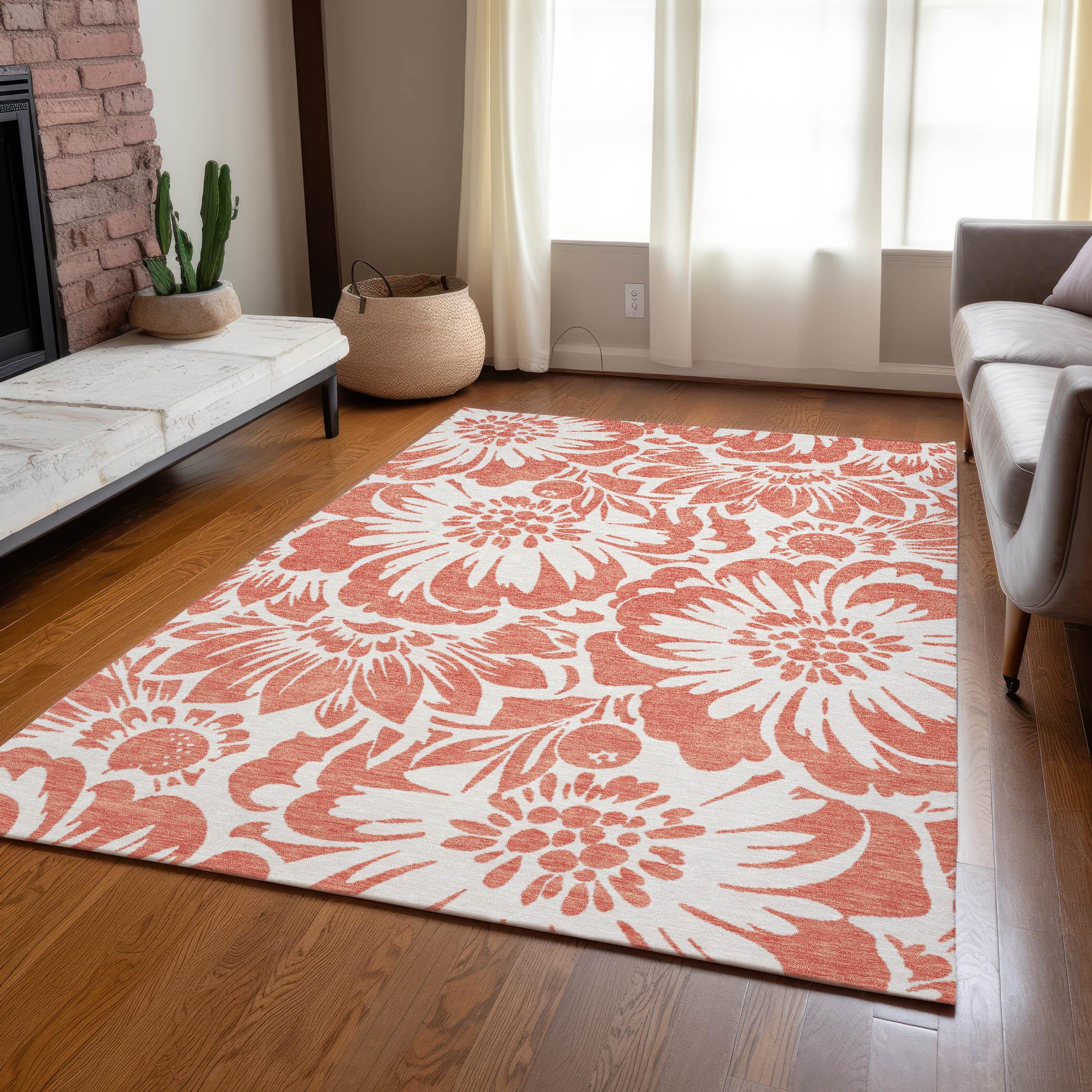 Addison Rugs Machine Washable Indoor/ Outdoor Whimsy Floral Chantille Rug Salmon - 9' x 12'