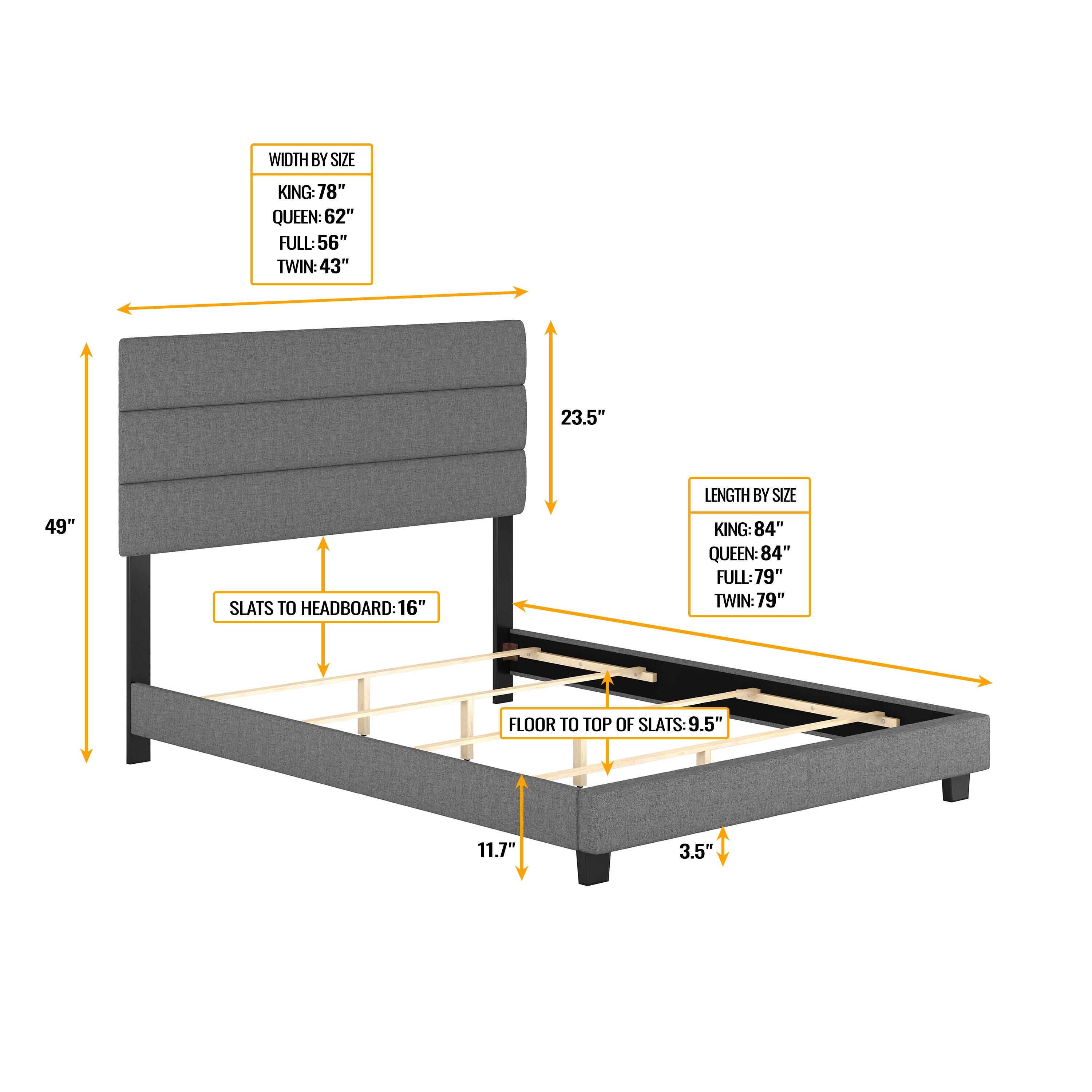 Boyd Sleep Ravenna Upholstered Linen Tri-Panel Channel Adjustable Height Headboard Platform Bed Frame