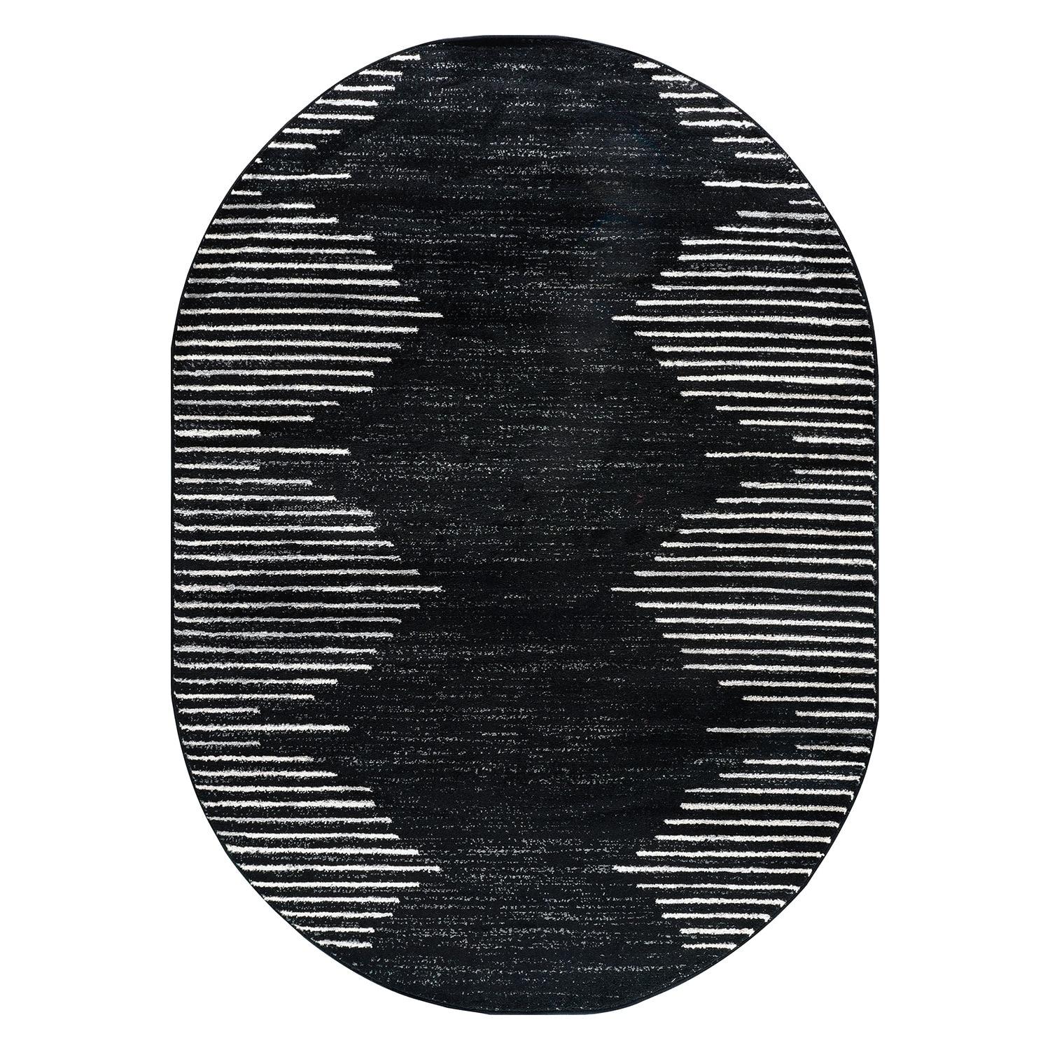 World Rug Gallery Indoor Area Rug Bohemian Stripe Jute Rug Carpets for Living Room Rugs for Sale - BLACK 5'x7' Oval