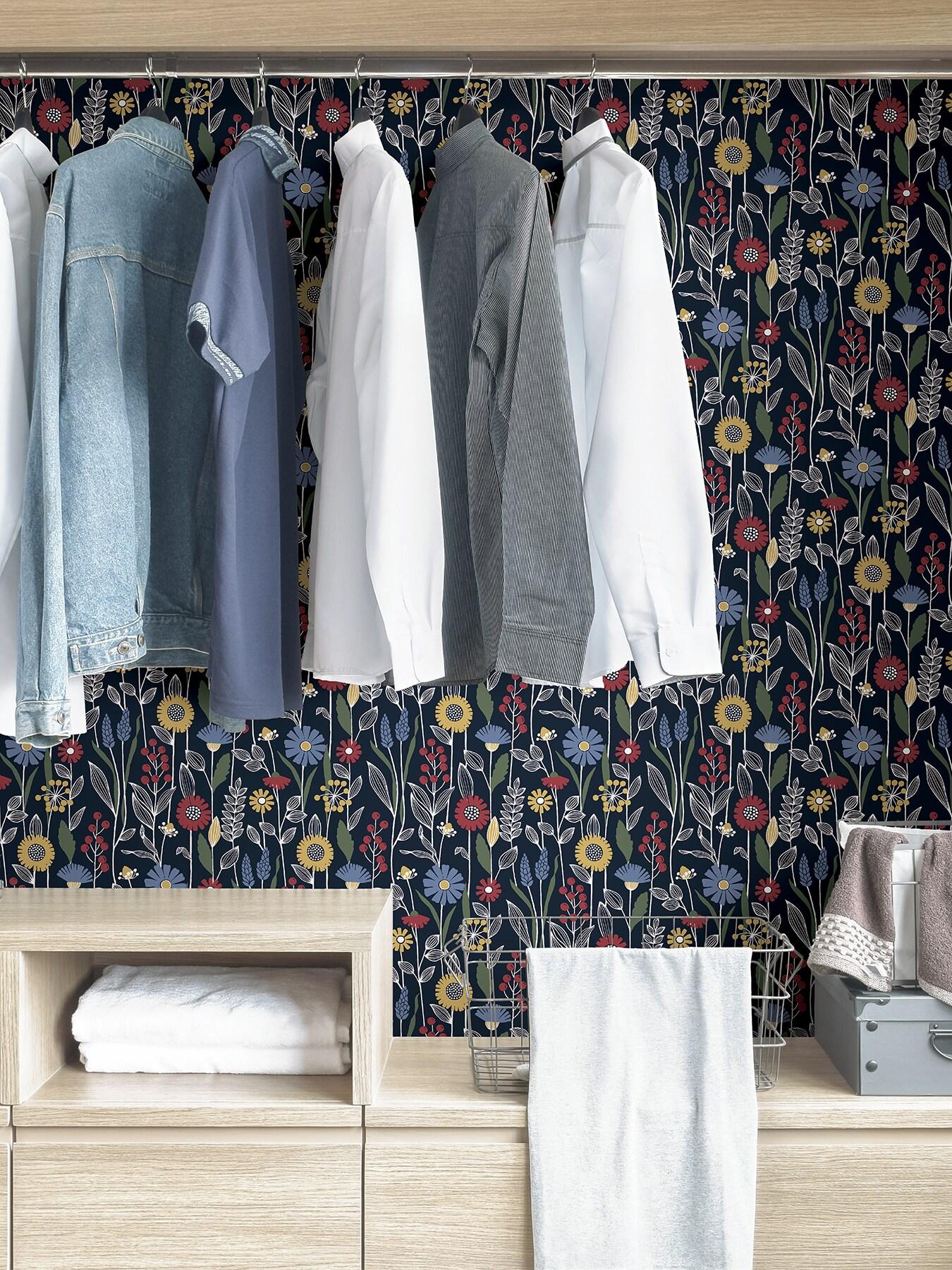 NuWallpaper Navy Jane Peel and Stick Wallpaper: Removable Floral Botanical PVC, Self-Adhesive, 30.75 Sq Ft Coverage