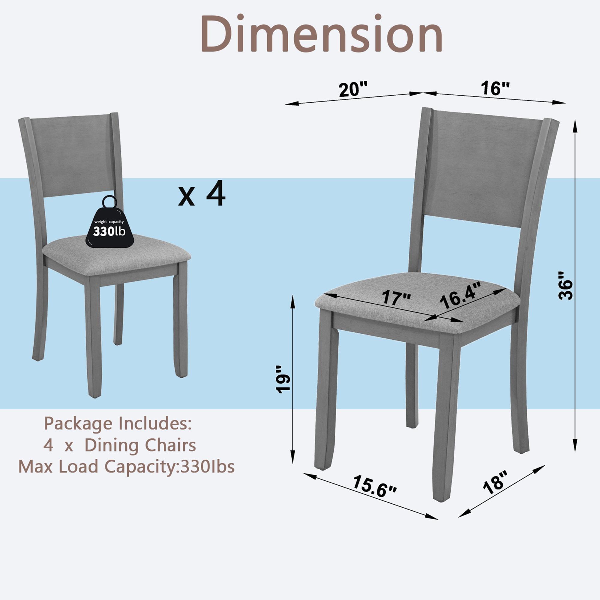 Kamsly Kitchen Island Dining Chairs Set of 4, 4pcs Upholstered Dining Room Chair, Sturdy Solid Wood Frame Kitchen-Chair with Padded Seat & Backrest, Gray