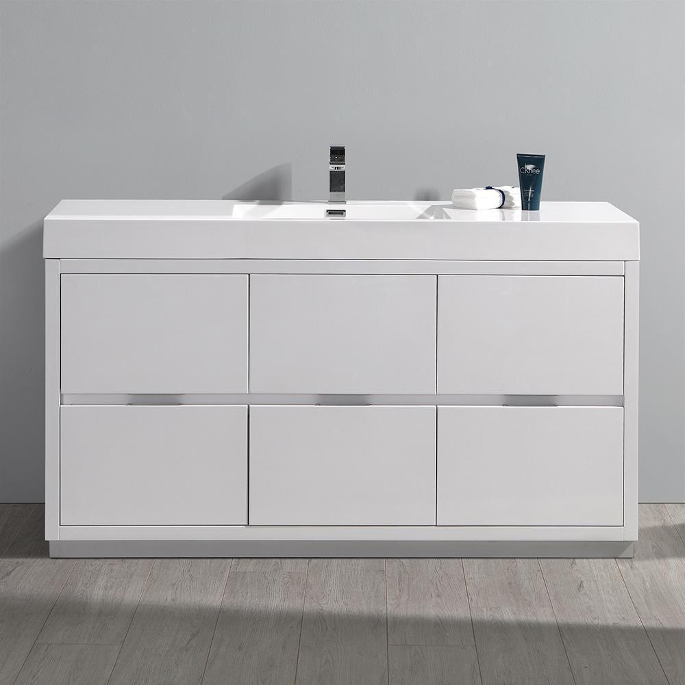 Valencia 60" Freestanding Single Modern Bathroom Vanity with Ingegrated Sink - Faucet Not Included