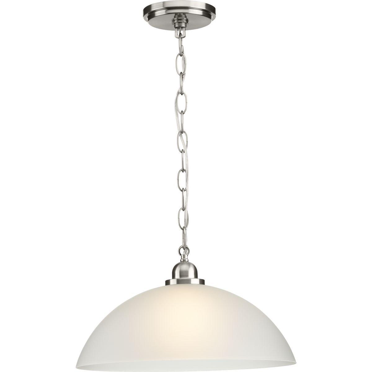 Progress Lighting, Classic Collection, 1-Light Pendant, Brushed Nickel, Etched Glass Shade