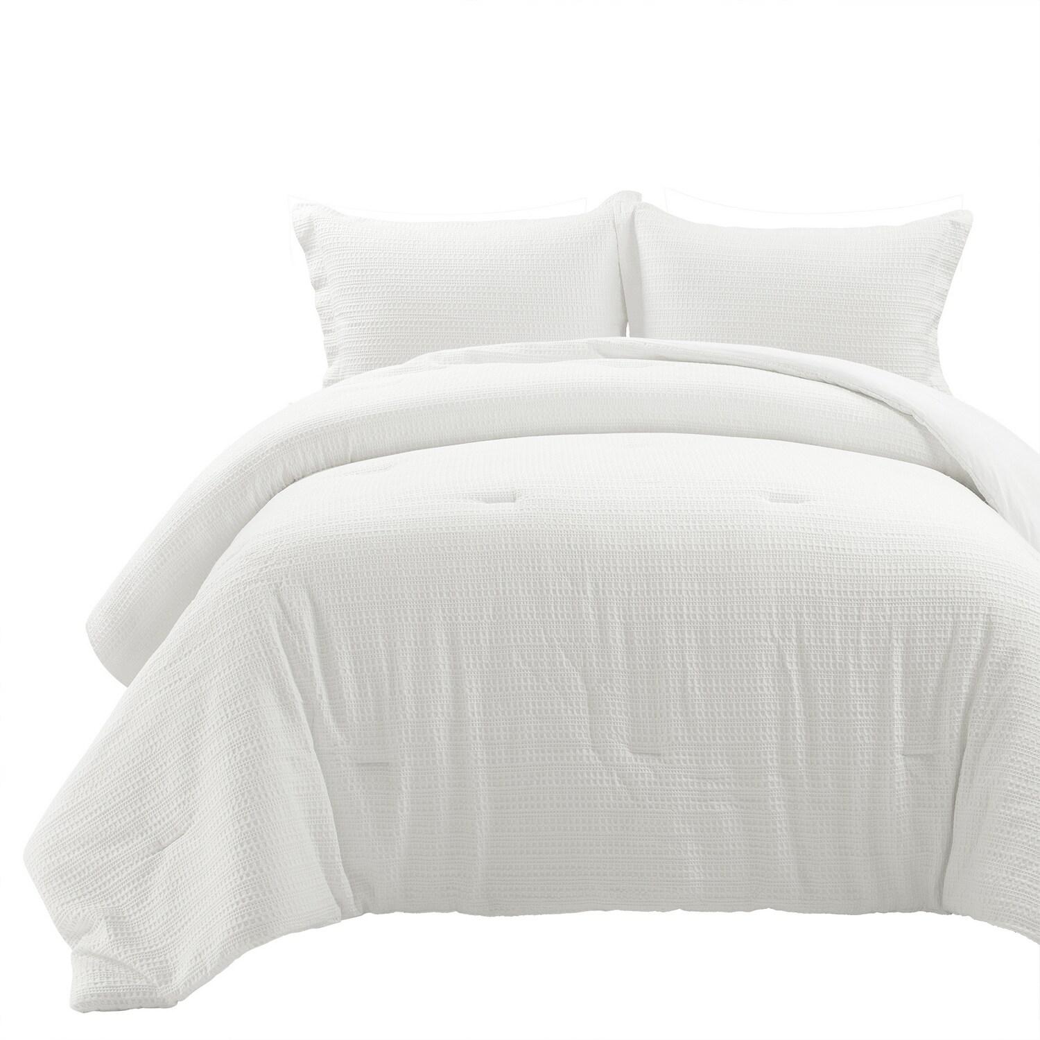 Comfort Canopy 3-Piece White Waffle Comforter Set, Full/Queen