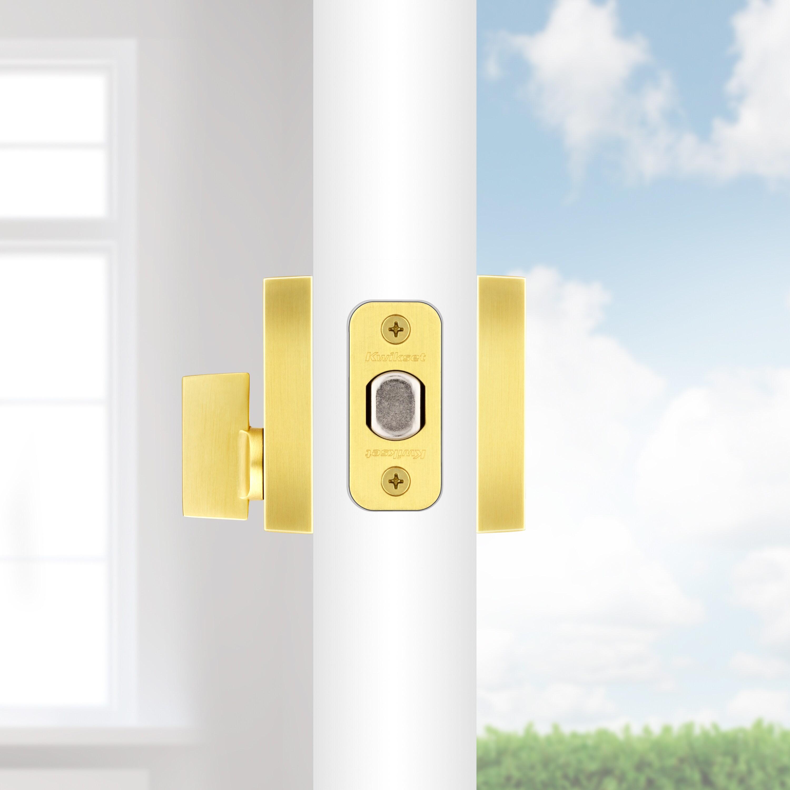 Kwikset Downtown Deadbolt Lock, Satin Brass Square Exterior Keyed Front Entry Door, Pick Resistant SmartKey Rekey Security, Single Cylinder Dead Bolt, with Microban Protection