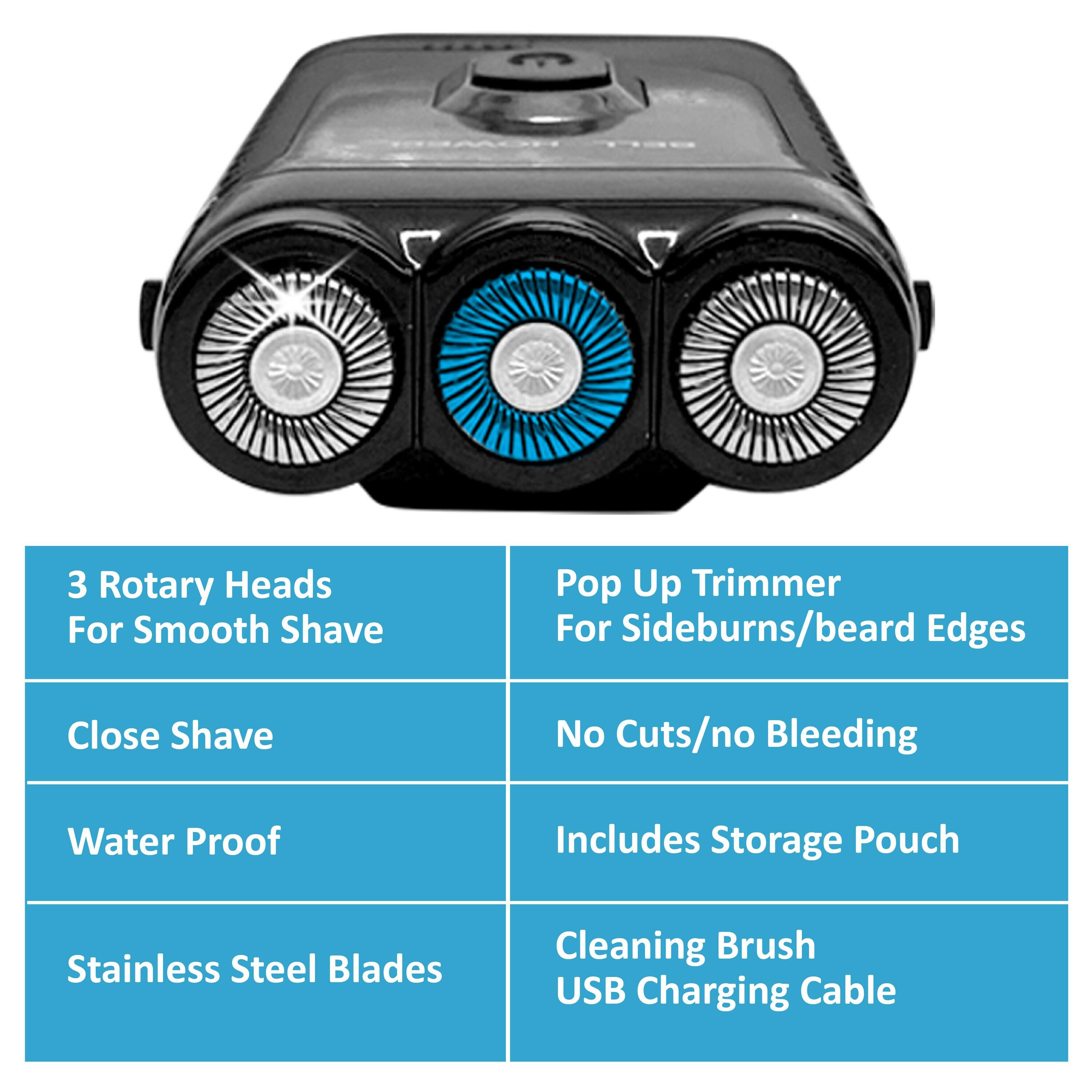 Bell+Howell Tac Shaver, Mustache and Beard Rotary Shaver with pop-up Trimmer (Deluxe-Rechargeable), As Seen on TV