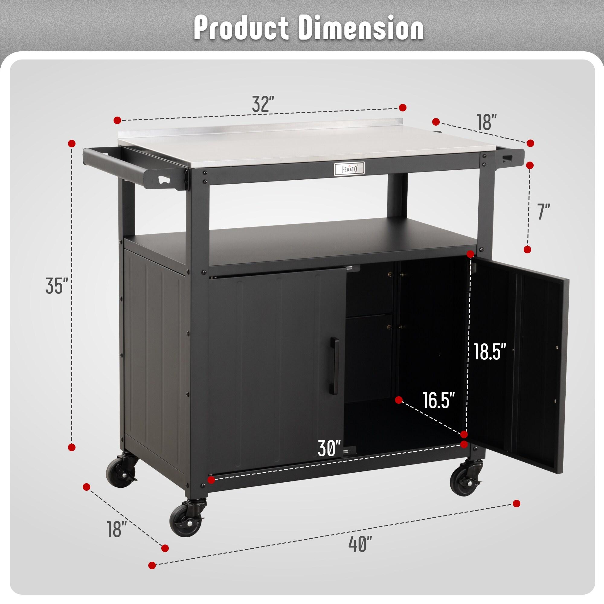 Feasto Feasto 35''H x 32''W Cabinet Utility Cart with Wheels, Outdoor Grill Cart, Rolling Kitchen Cart for BBQ Food Prep