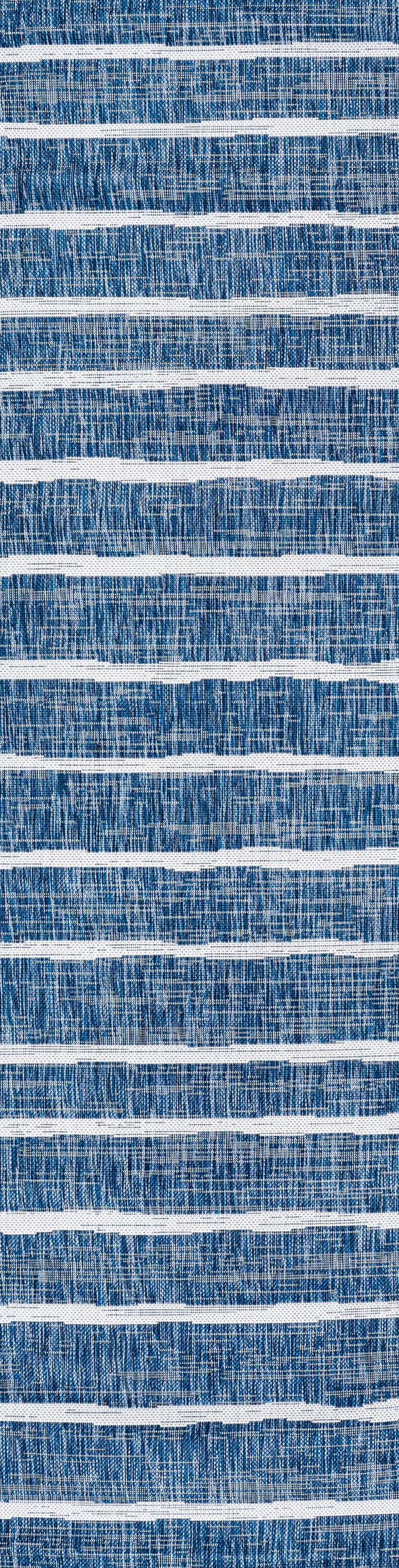 2'x10' Colonia Berber Stripe Indoor/Outdoor Runner Rug, Blue/Ivory - JONATHAN Y