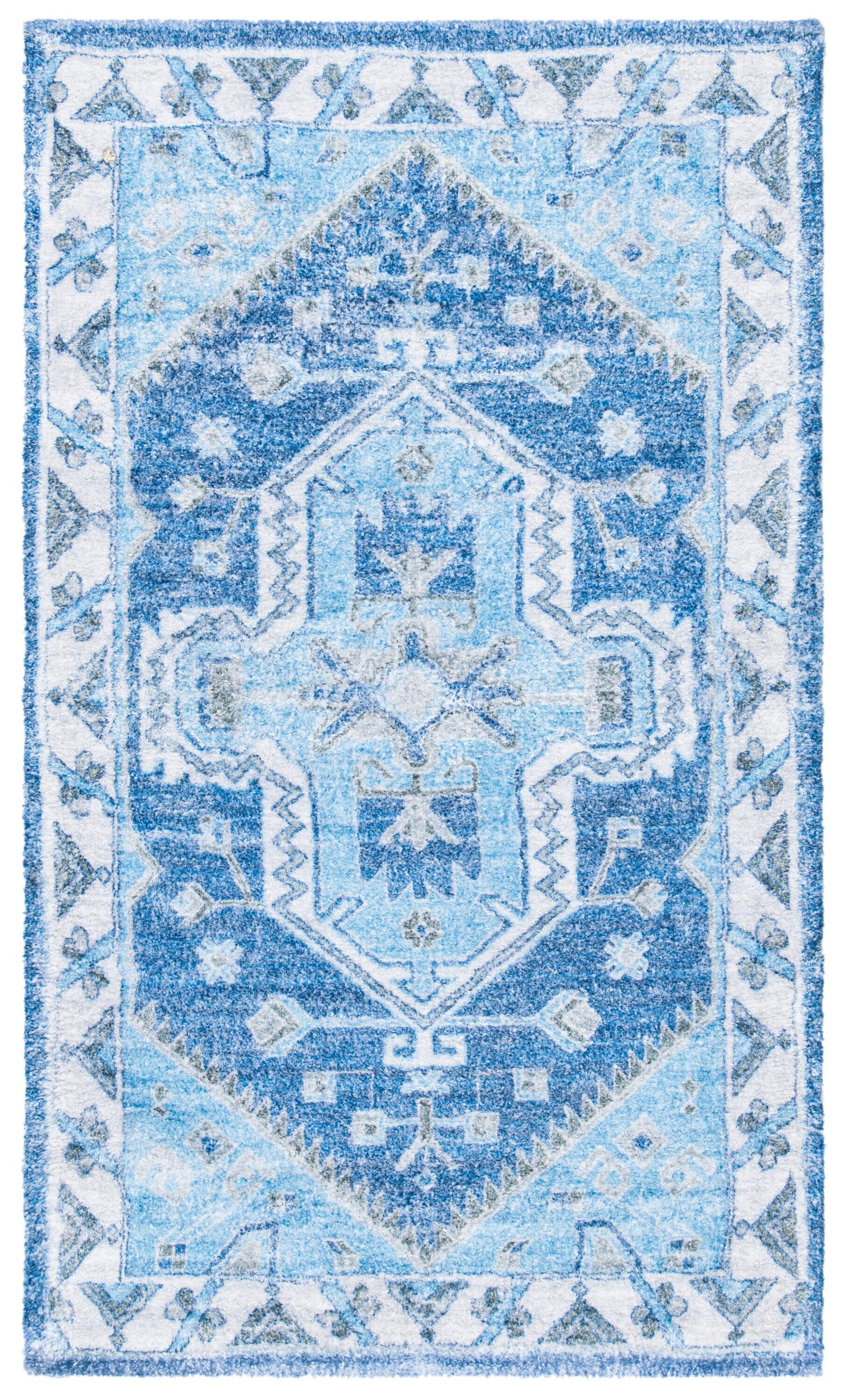 Saffron SFN549 Hand Loomed Area Rug - Blue/Ivory - 3'x5' - Safavieh.