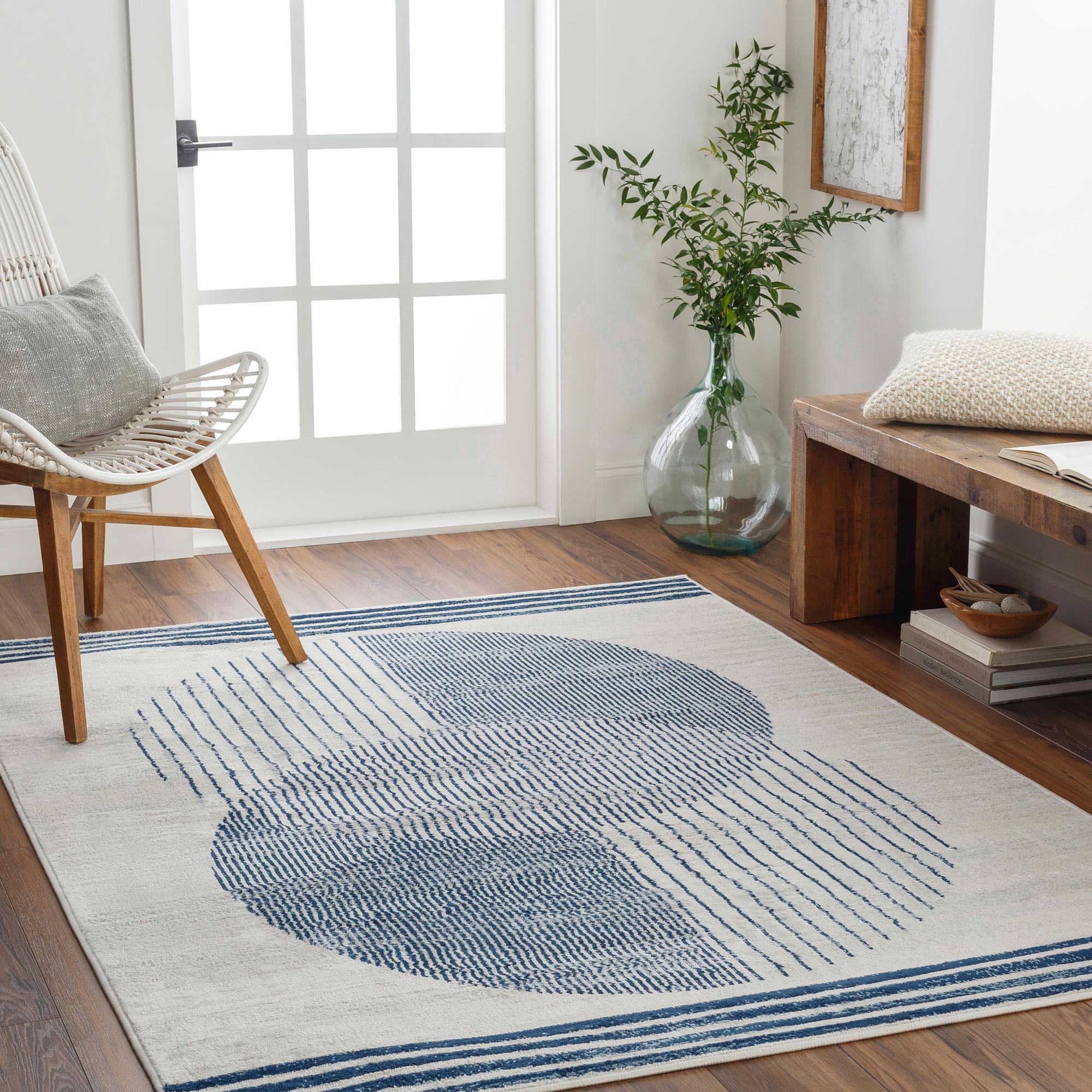 Blue Rectangular 8' x 10' Synthetic Reversible Area Rug