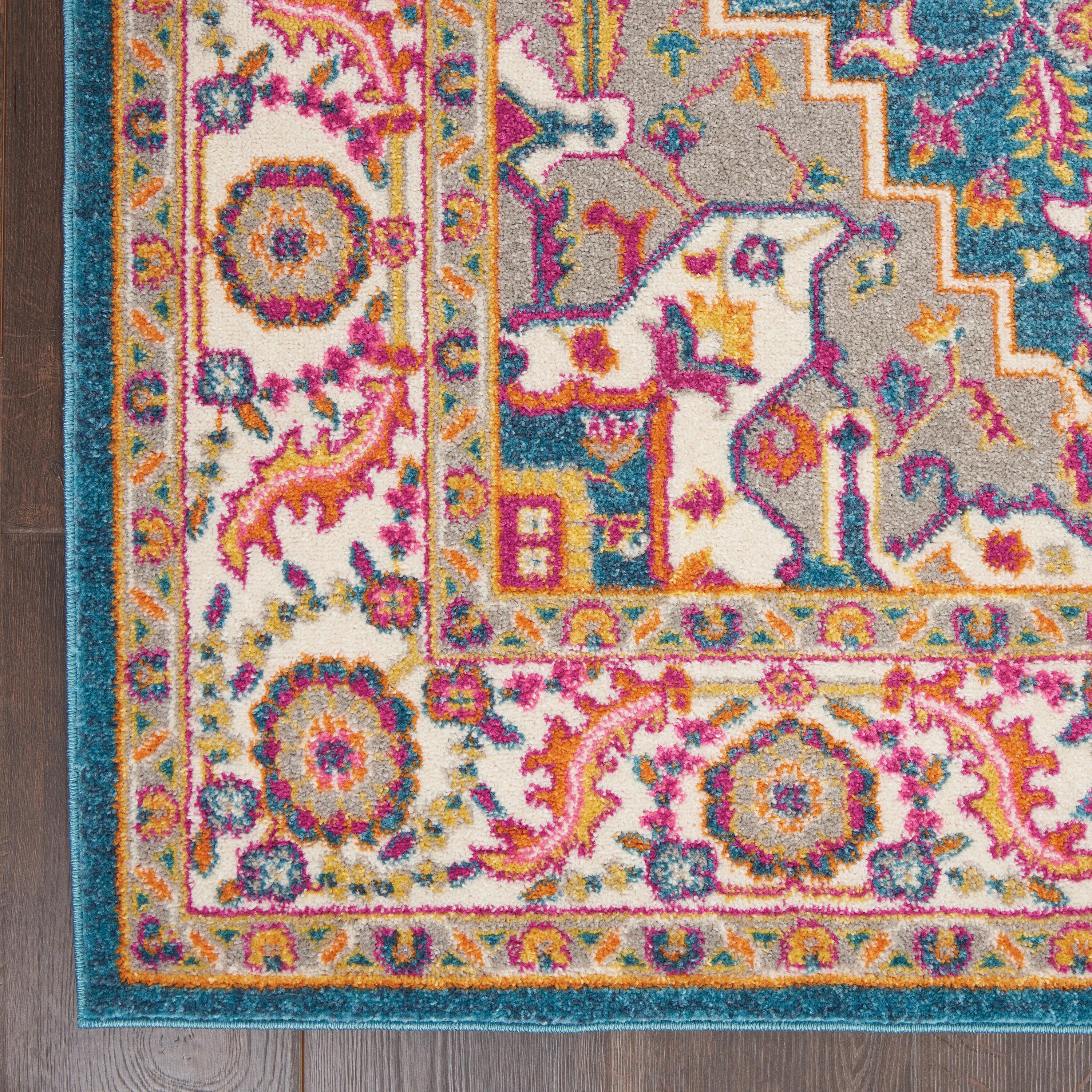 Nourison Passion Colorful Center Medallion Area Rug Teal Multicolor 5'3" x 7'3"