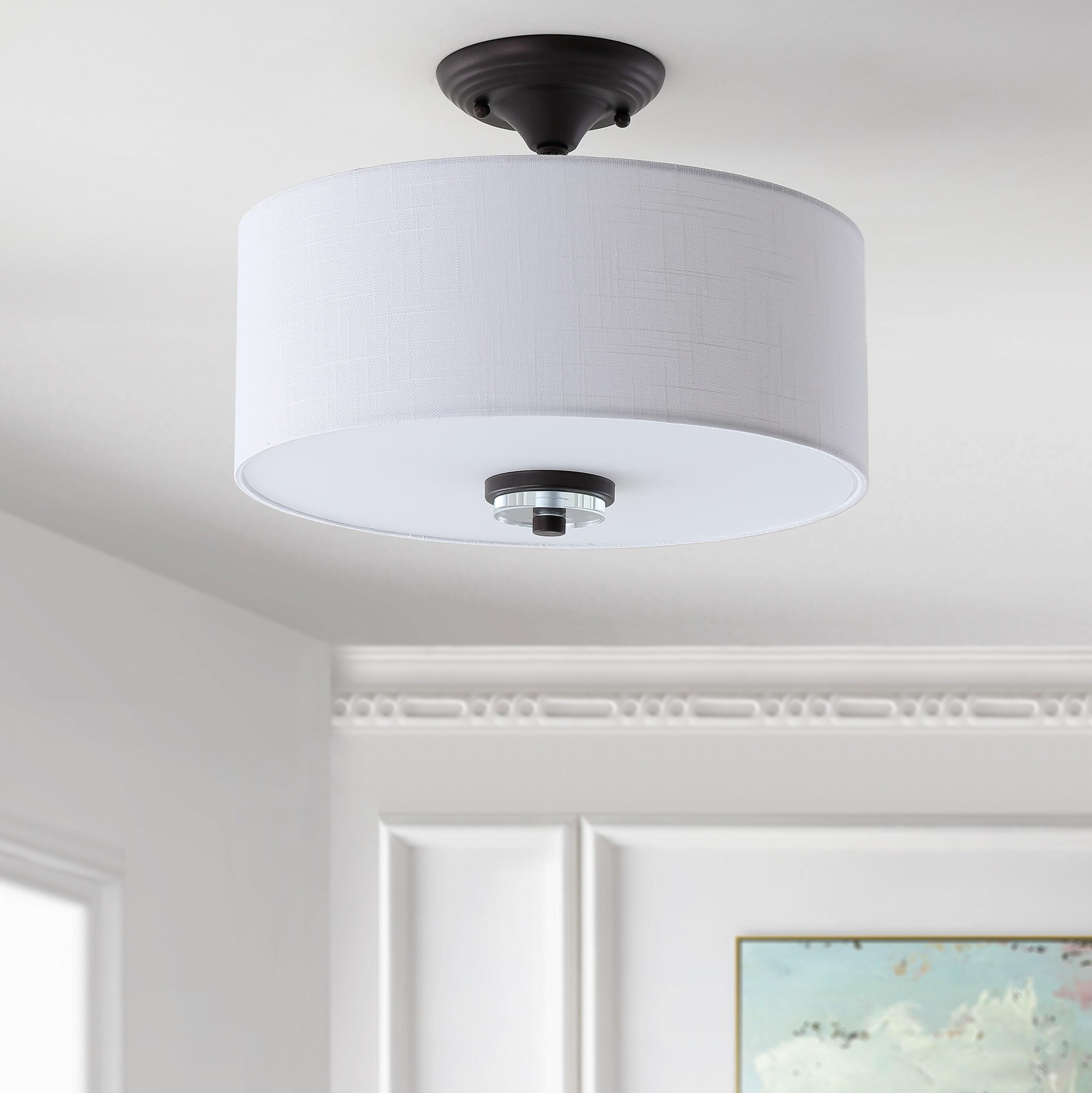 JONATHAN Y JYL9033A Marc 15" Metal/Crystal LED Semi-Flush Mount Contemporary,Traditional,Transitional Dimmable, 2700K Cozy Warm Light, for Kitchen,Hallway,Bathroom,Stairwell, OilRubbedBronze/White