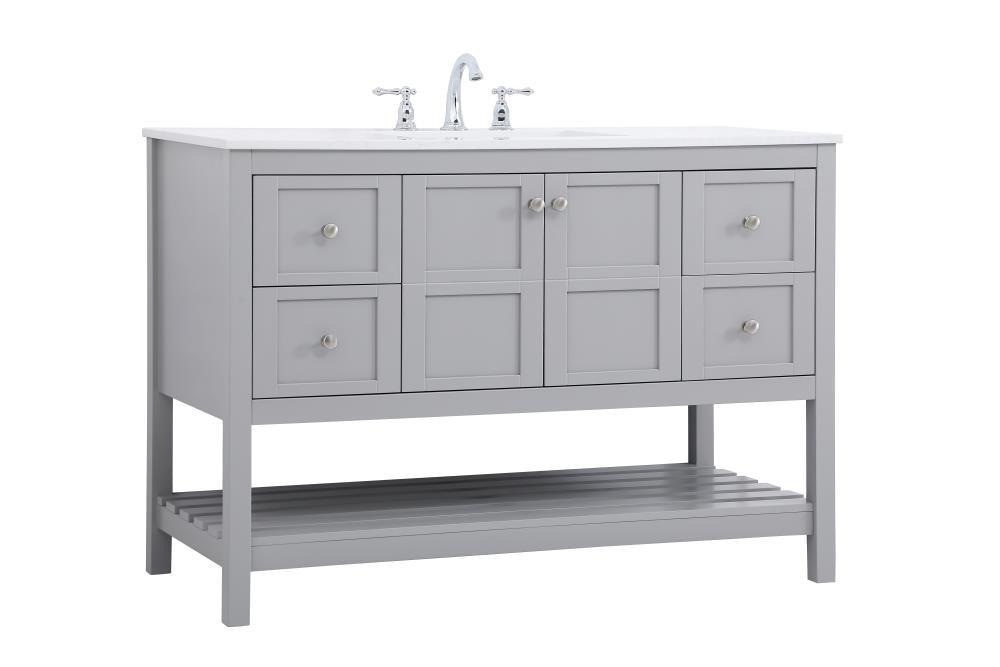 Elegant Decor Theo 48" Steel and Solid Wood Single Bathroom Vanity in Gray