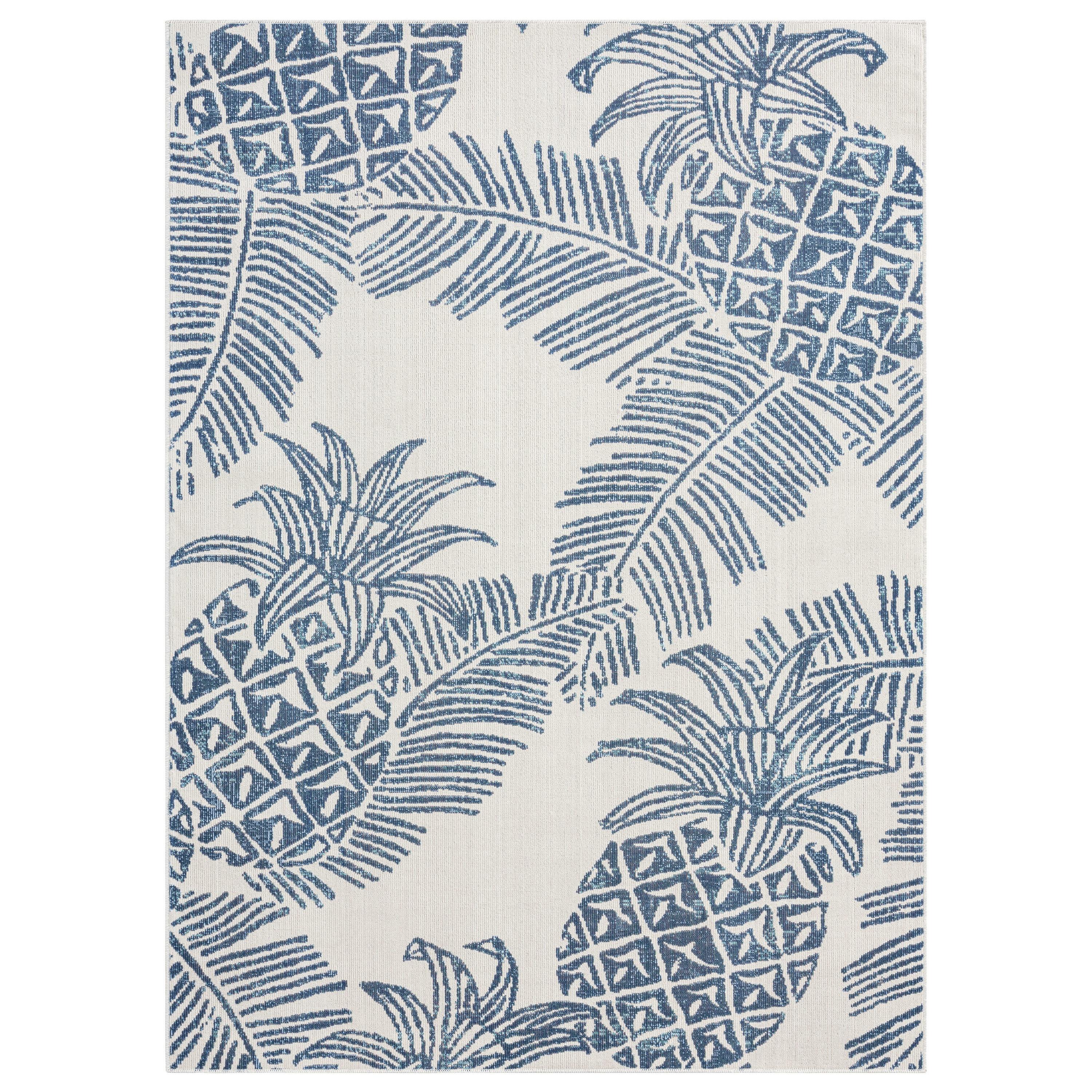 Tommy Bahama Malibu Pineapple Coastal Indoor/Outdoor Area Rug, Ivory/Navy