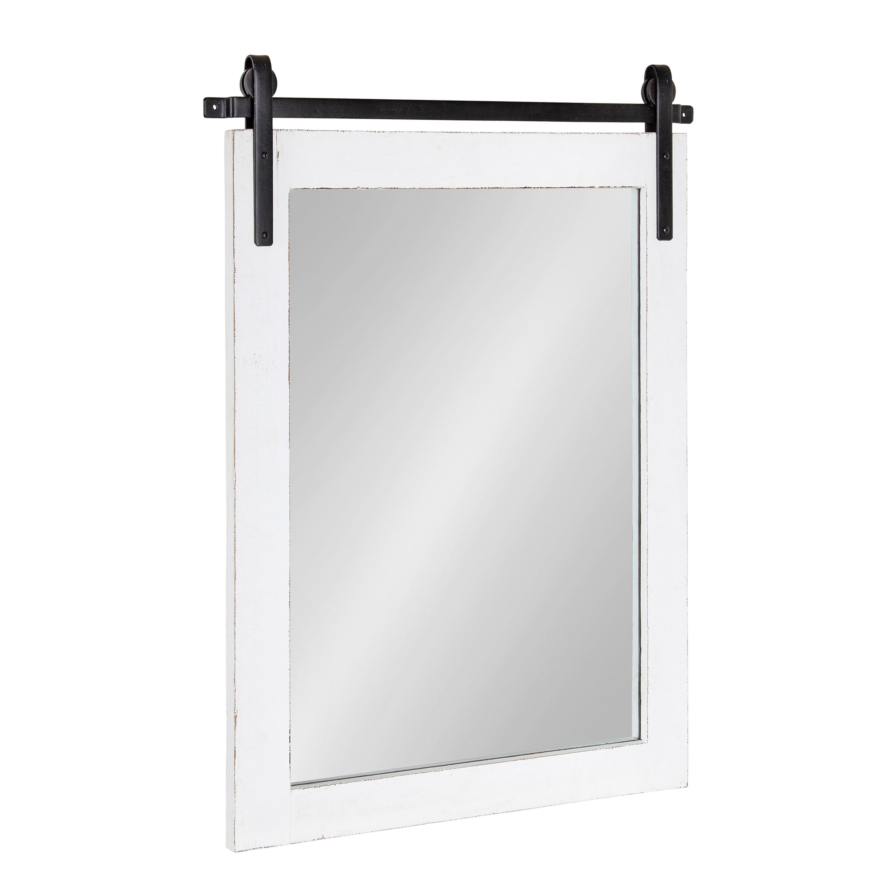 Kate and Laurel Cates Farmhouse Wood Framed Wall Mirror, 18 x 26, White, Barn Door-Inspired Rustic Mirrors for Wall