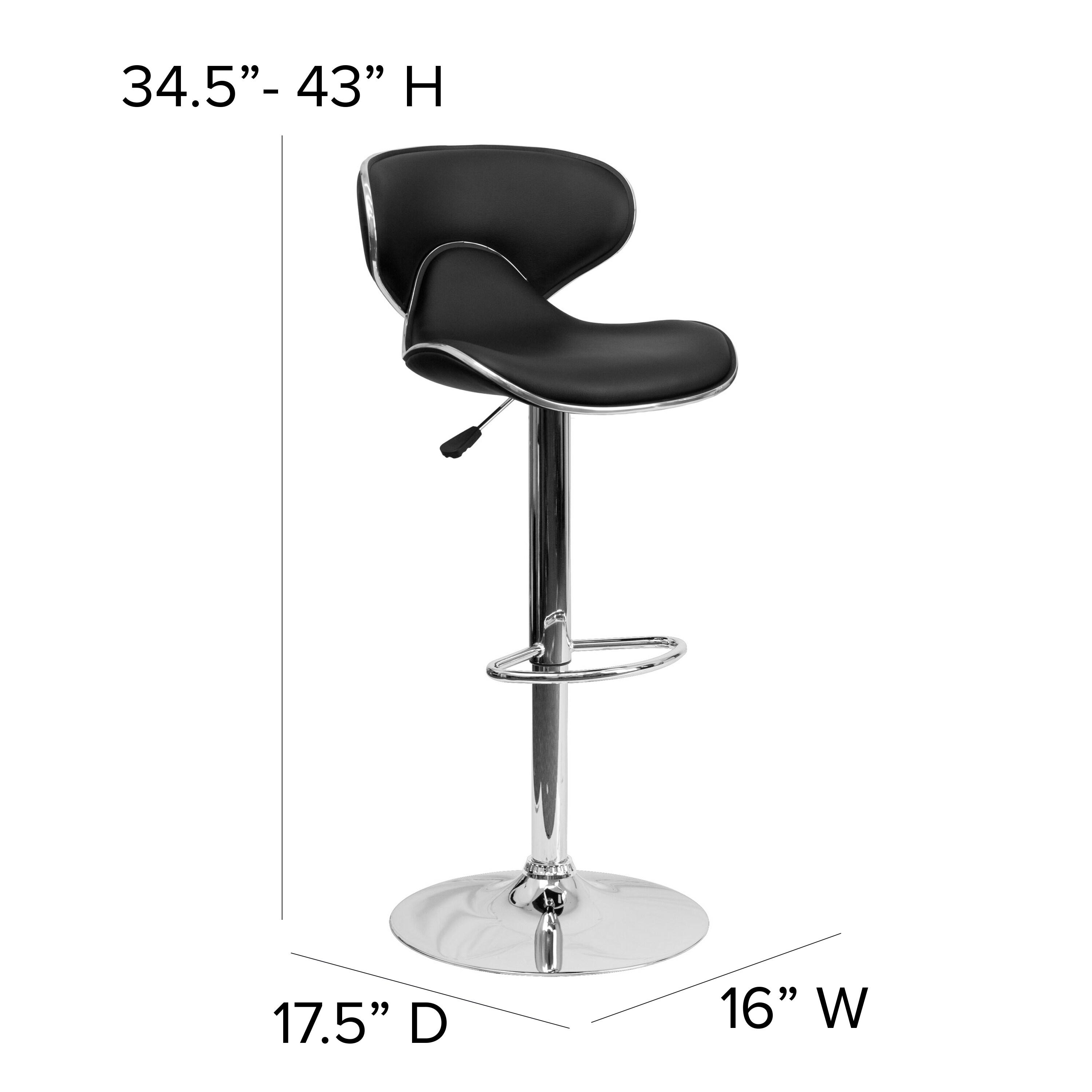 Flash Furniture Contemporary Cozy Mid-Back Black Vinyl Adjustable Height Barstool with Chrome Base