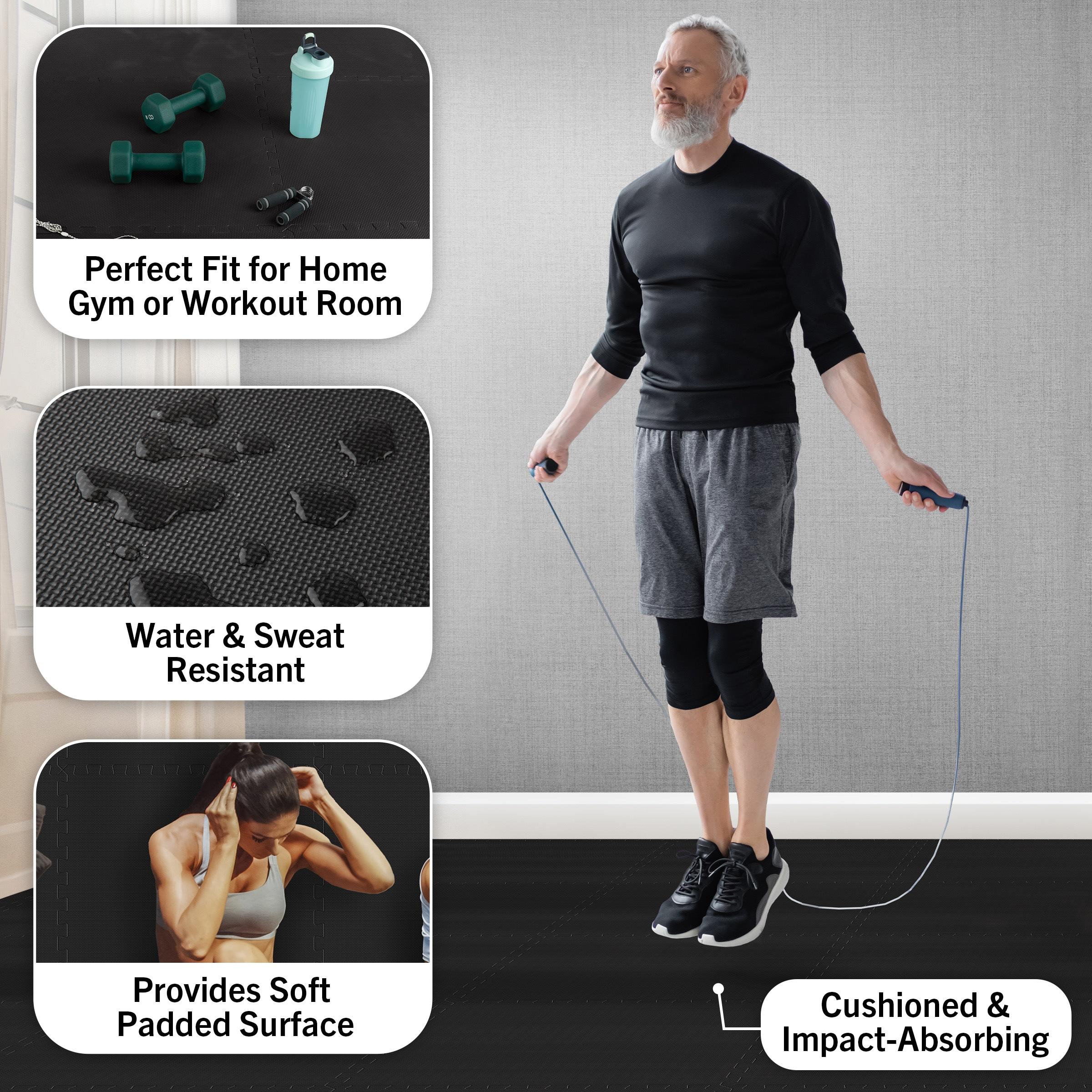 Fleming Supply Nonslip Interlocking Foam Floor Tiles – 24" x 24" x 0.375", Black, 6-Pack