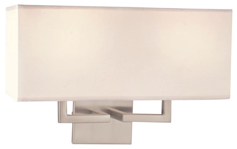 Brushed Nickel 2-Light Wall Sconce with White Fabric Shade