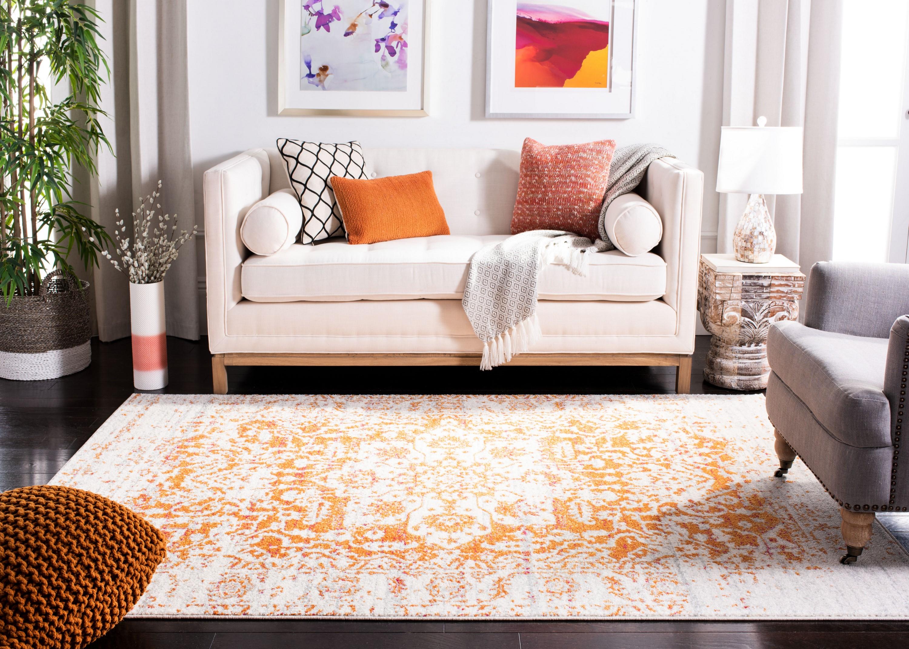 Madison MAD603 Power Loomed Area Rug - Orange/Ivory - 6'7"x6'7" - Safavieh.