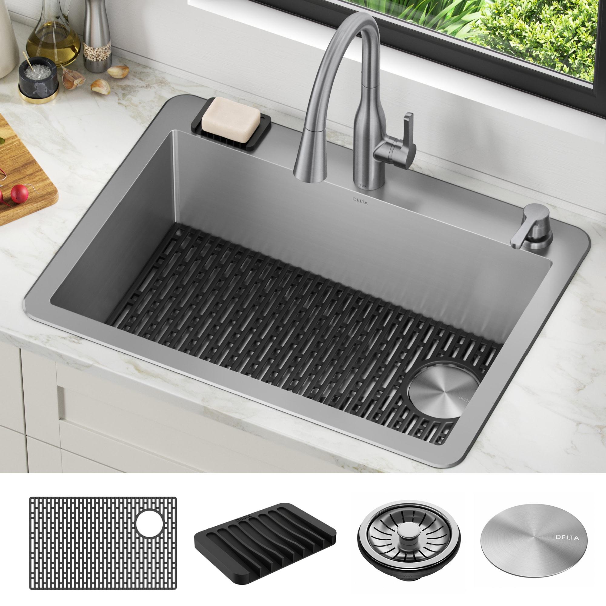 Delta Marca™ Drop-In Undermount Stainless Steel Single Bowl Kitchen Sink with Accessories