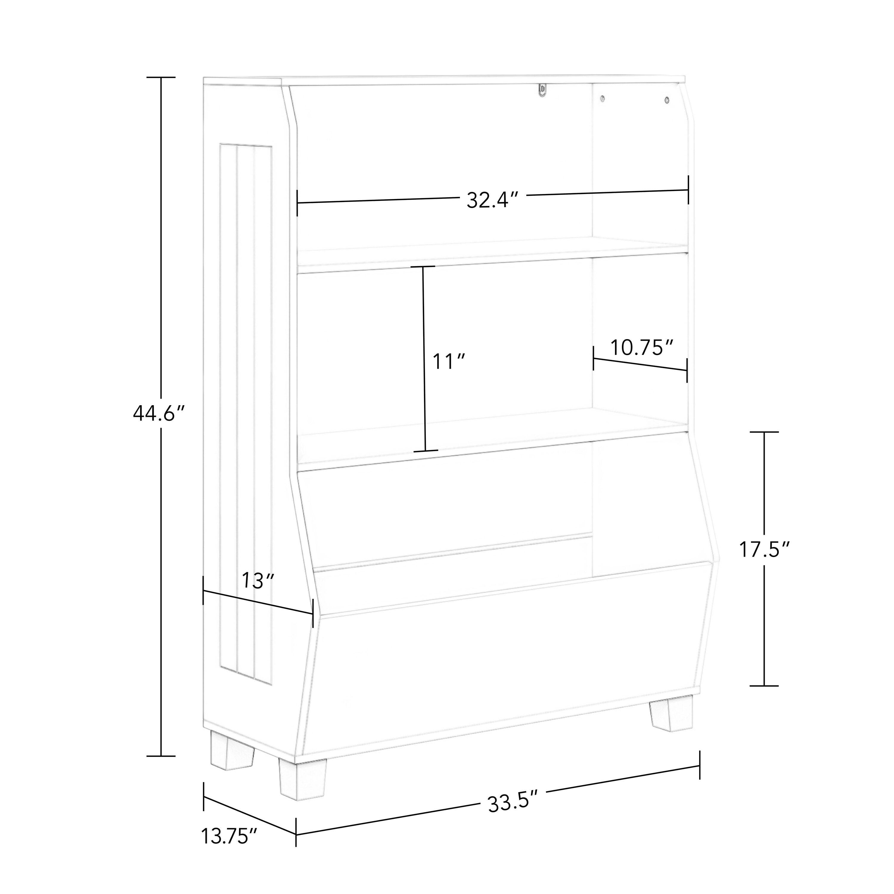 RiverRidge Kids 34in Playroom Bookshelf with Veggie Bin Organizer, 2 Open Toy Storage Shelves, and 2 Fabric Bins