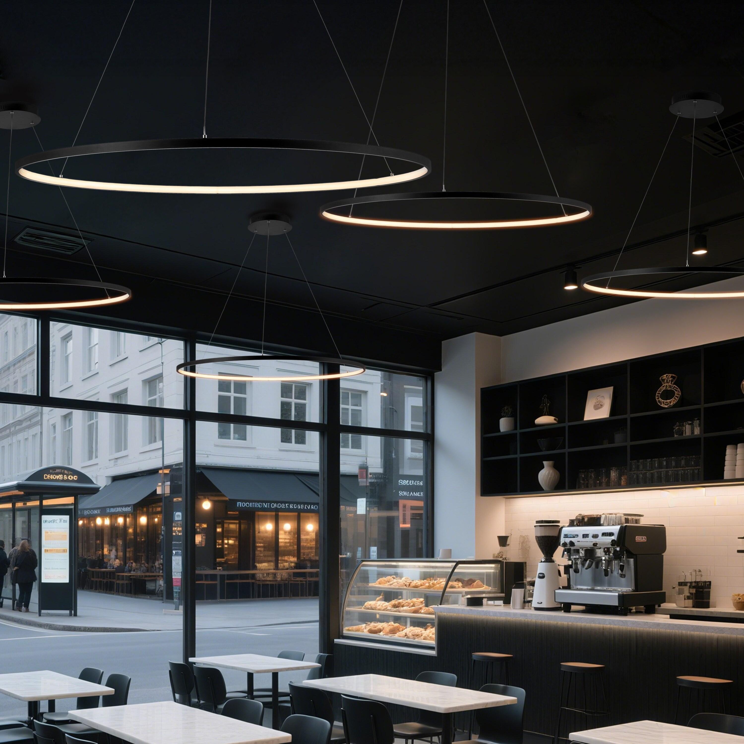 Circulo 35" Metal Round Modern Contemporary LED Integrated Pendant, Black