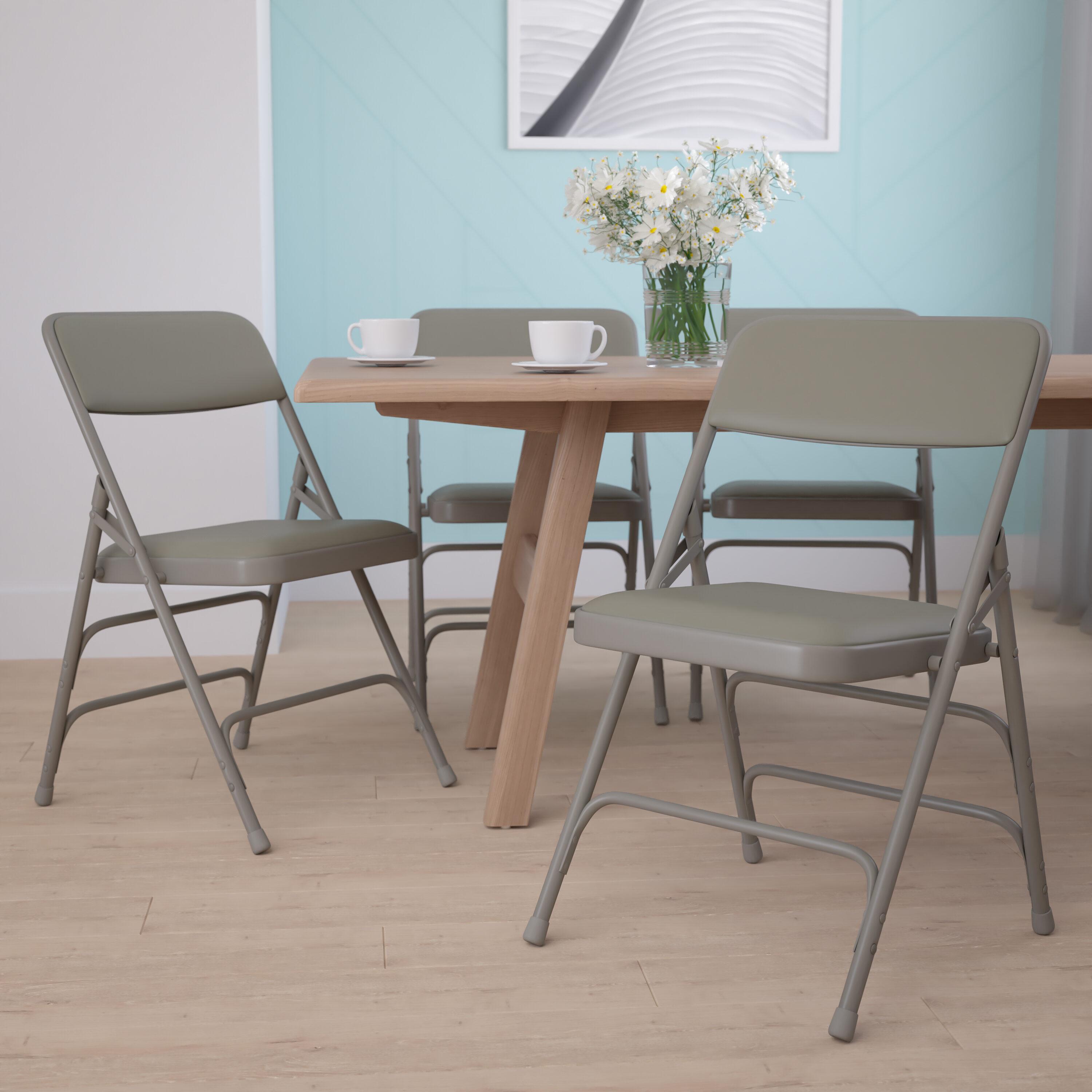Flash Furniture 4 Pack HERCULES Series Curved Triple Braced & Double Hinged Gray Vinyl Metal Folding Chair
