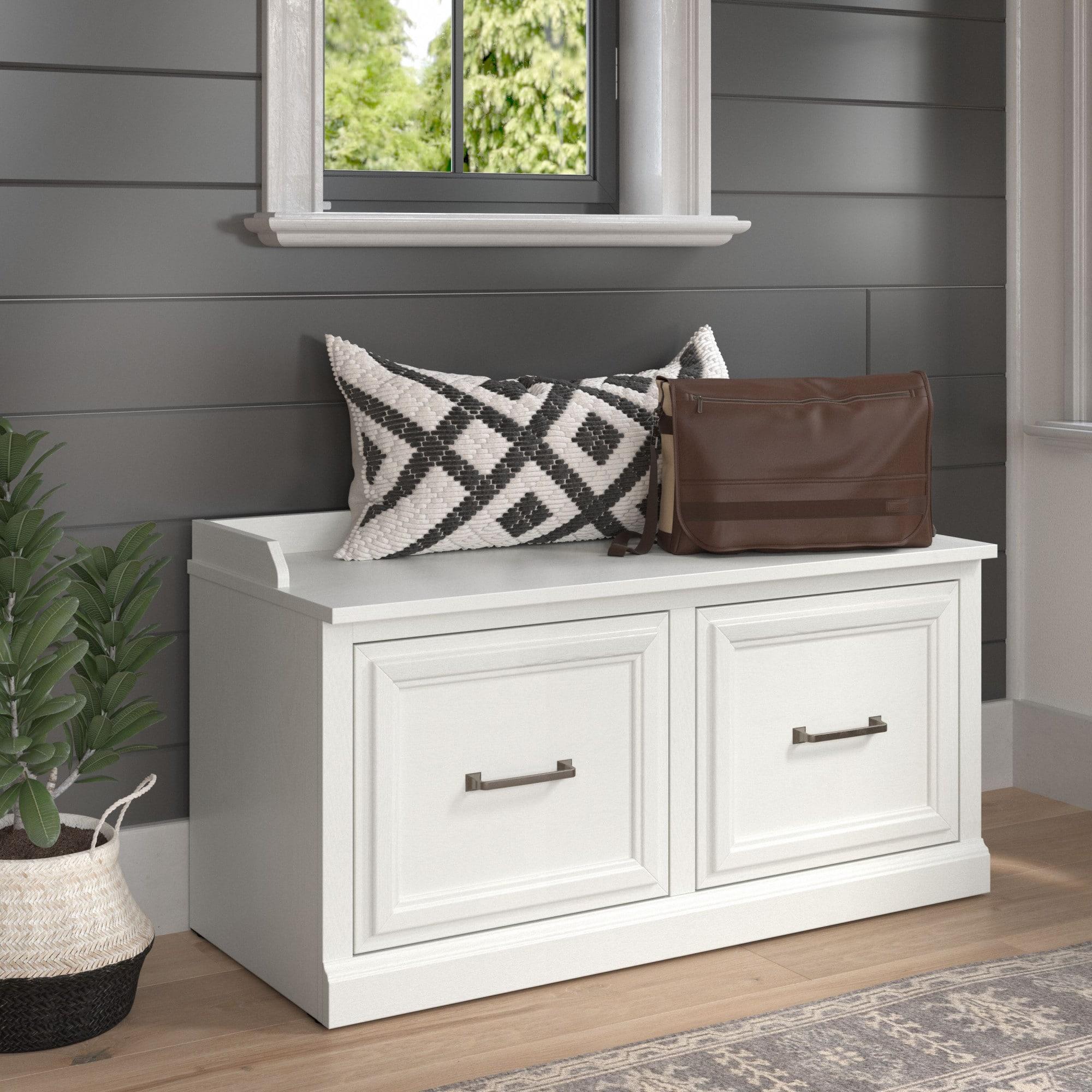 Woodland 40W Shoe Storage Bench with Doors in White Ash - Engineered Wood