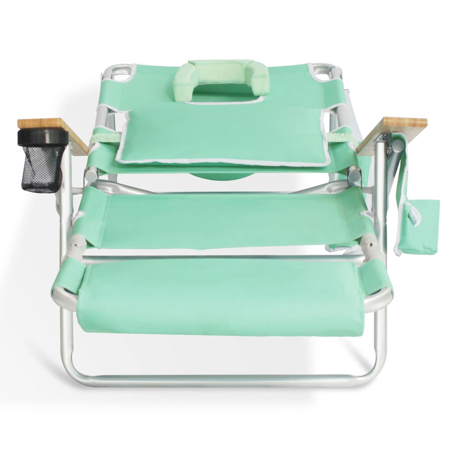 Ostrich Deluxe Padded 3-N-1 Lightweight Portable Adjustable Outdoor Folding Chair for Lawn Beach Lake Camping Lounge with Footrest, Teal (2 Pack)