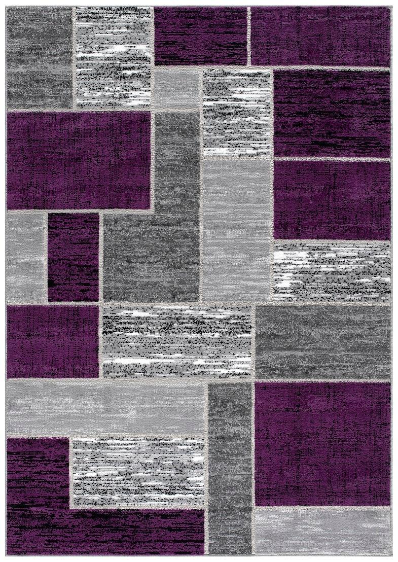 Purple and Gray Geometric Washable Synthetic Area Rug 5' x 7'