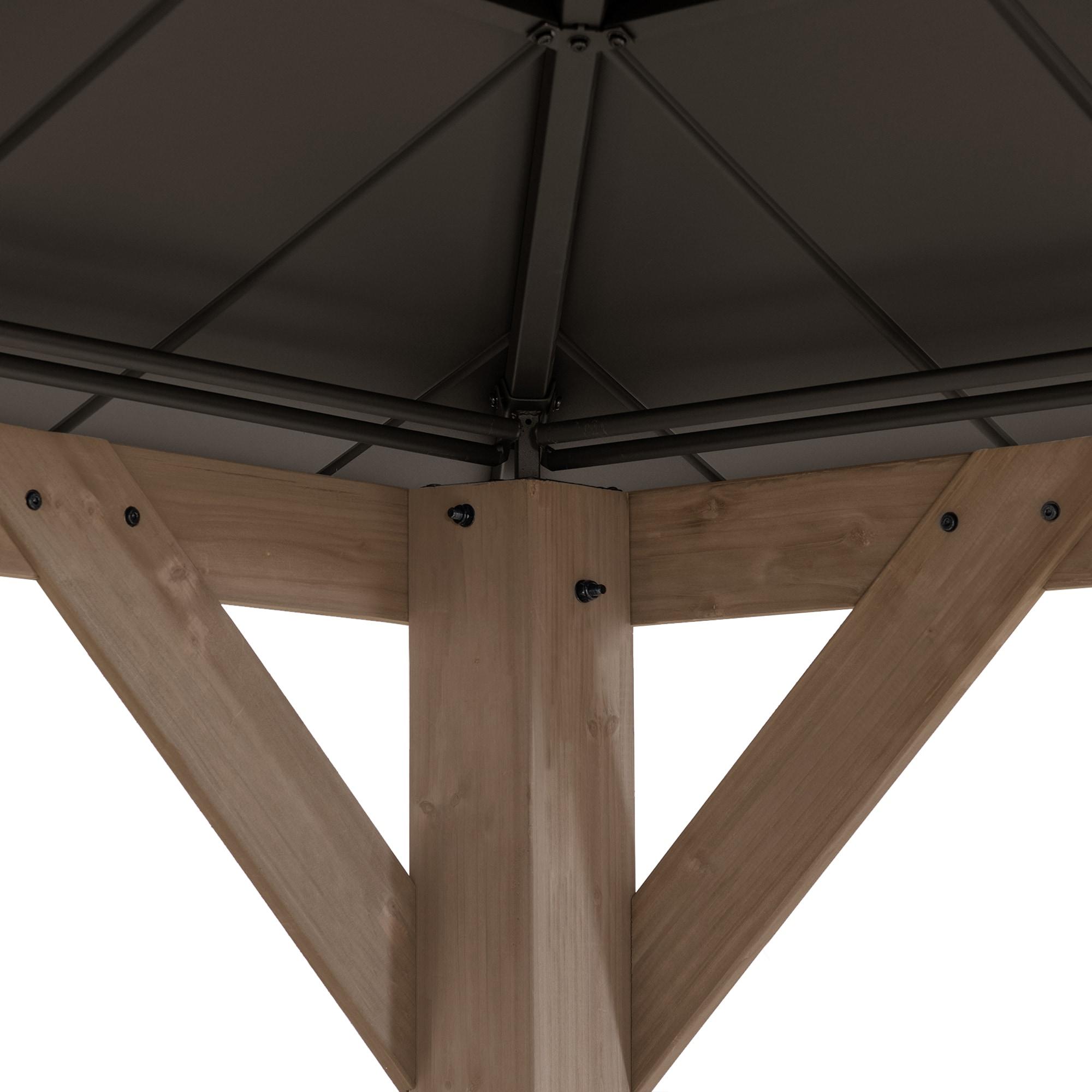 Sunjoy Sunjoy 13 x 15 ft. Wood Gazebo, Outdoor Patio Steel Hardtop Gazebo, Cedar Framed Wooden Gazebo with 2-Tier Metal Roof, Suitable for Patios, Lawn and Backyard