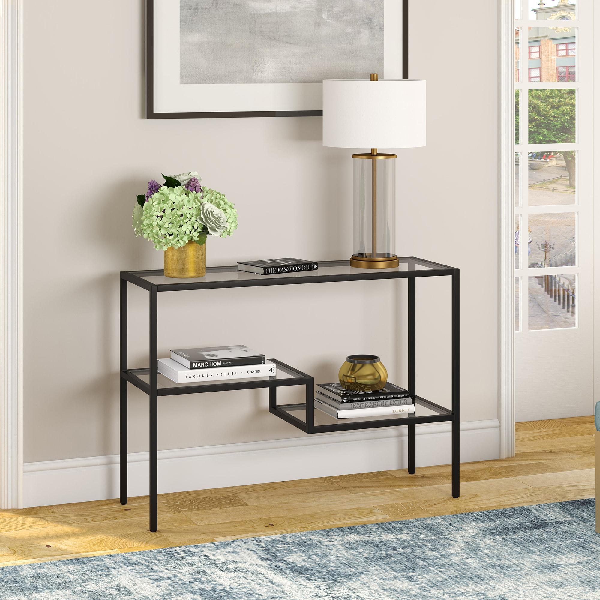 Evelyn&Zoe Lovett 42" Wide Rectangular Console Table, Blackened Bronze