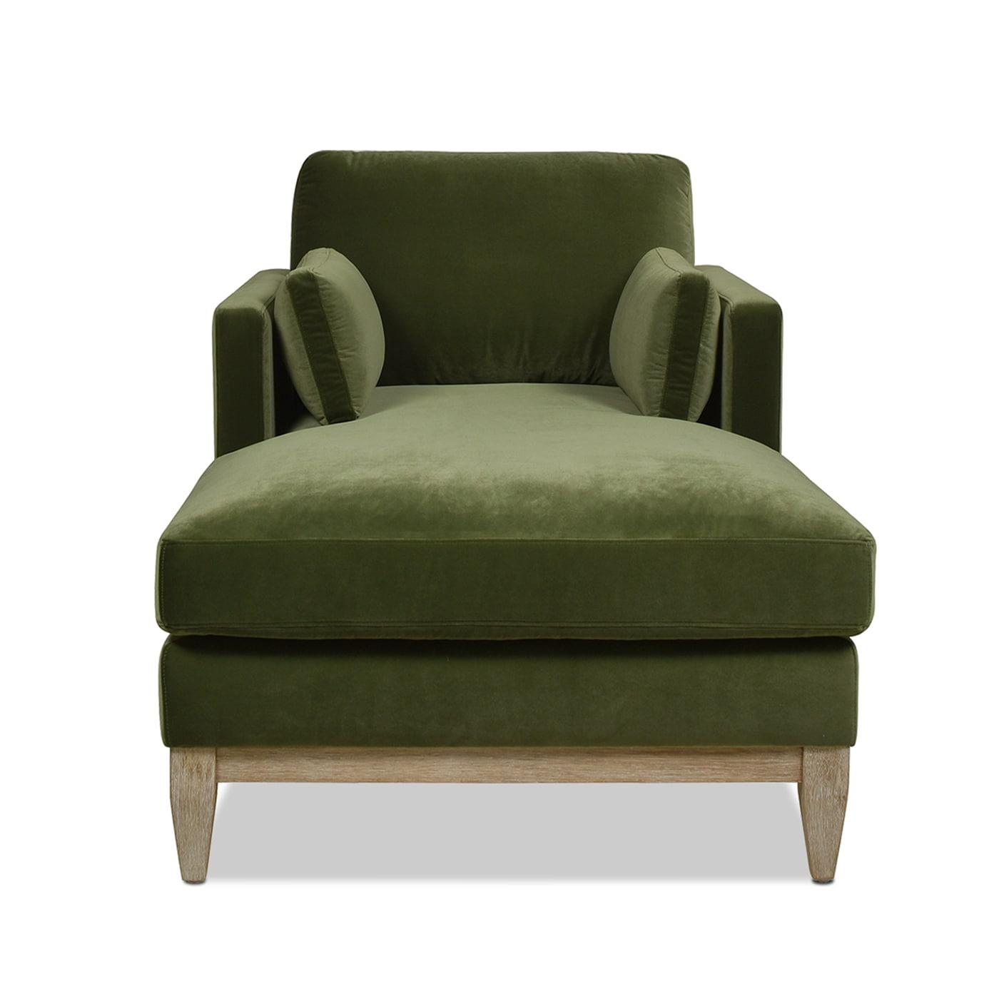 Jennifer Taylor Home Knox 65" Modern Farmhouse Performance Velvet Living Room Chaise Lounge Chair in Olive Green