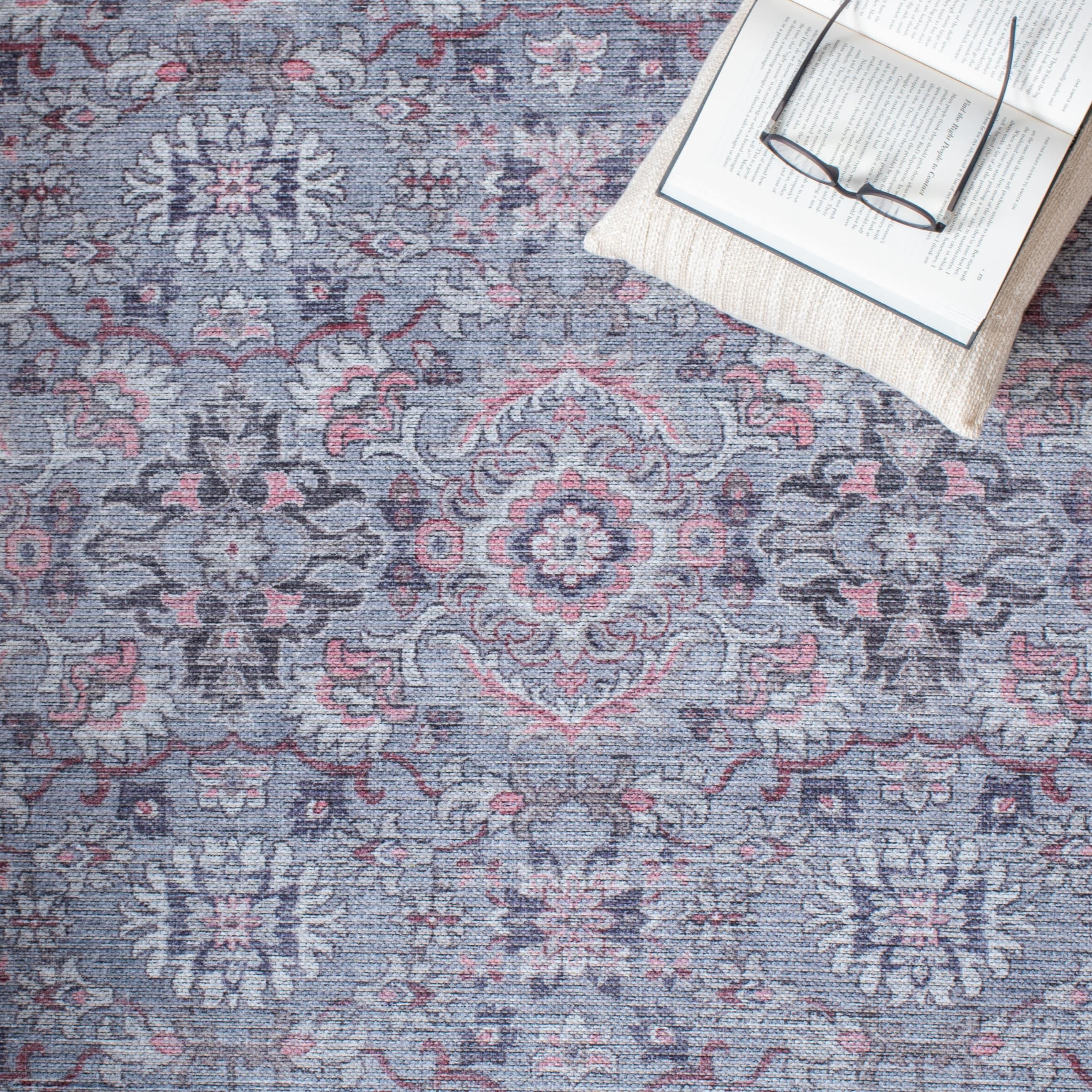 Serapi SEP584 Power Loomed Machine Washable Skid-Resistant Indoor Area Rug - Grey/Pink - 8'x10' - Safavieh