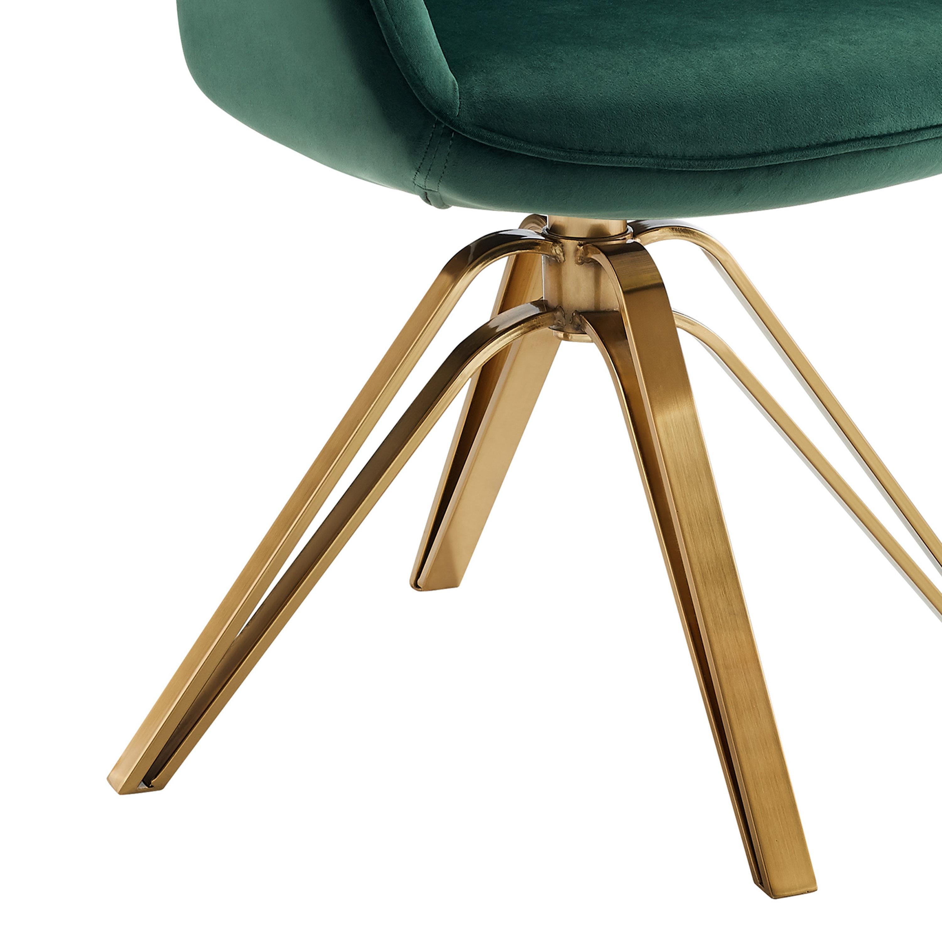 23 in. Green Velvet & Gold Swivel Arm Chair