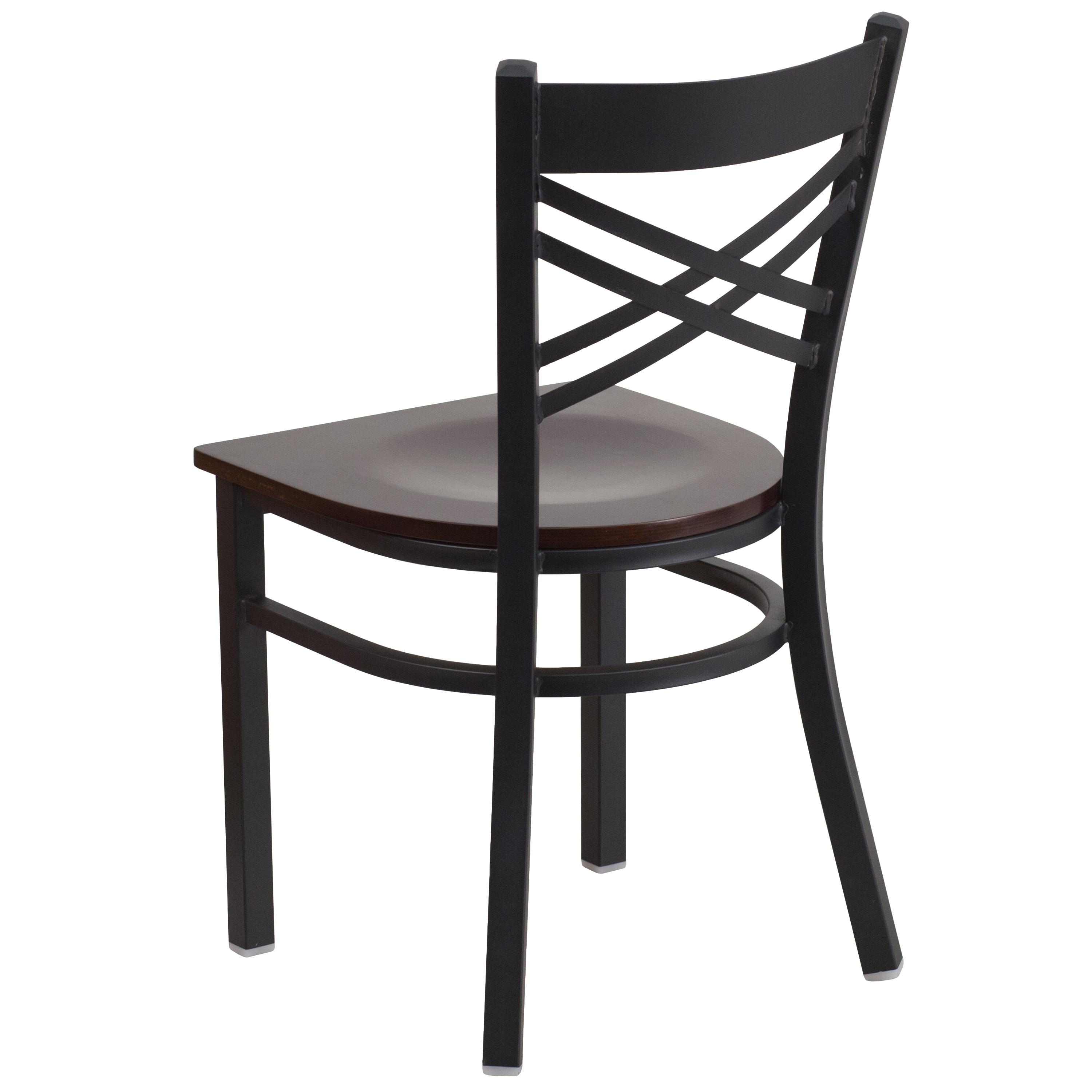 Flash Furniture HERCULES Series Black ''X'' Back Metal Restaurant Chair - Walnut Wood Seat