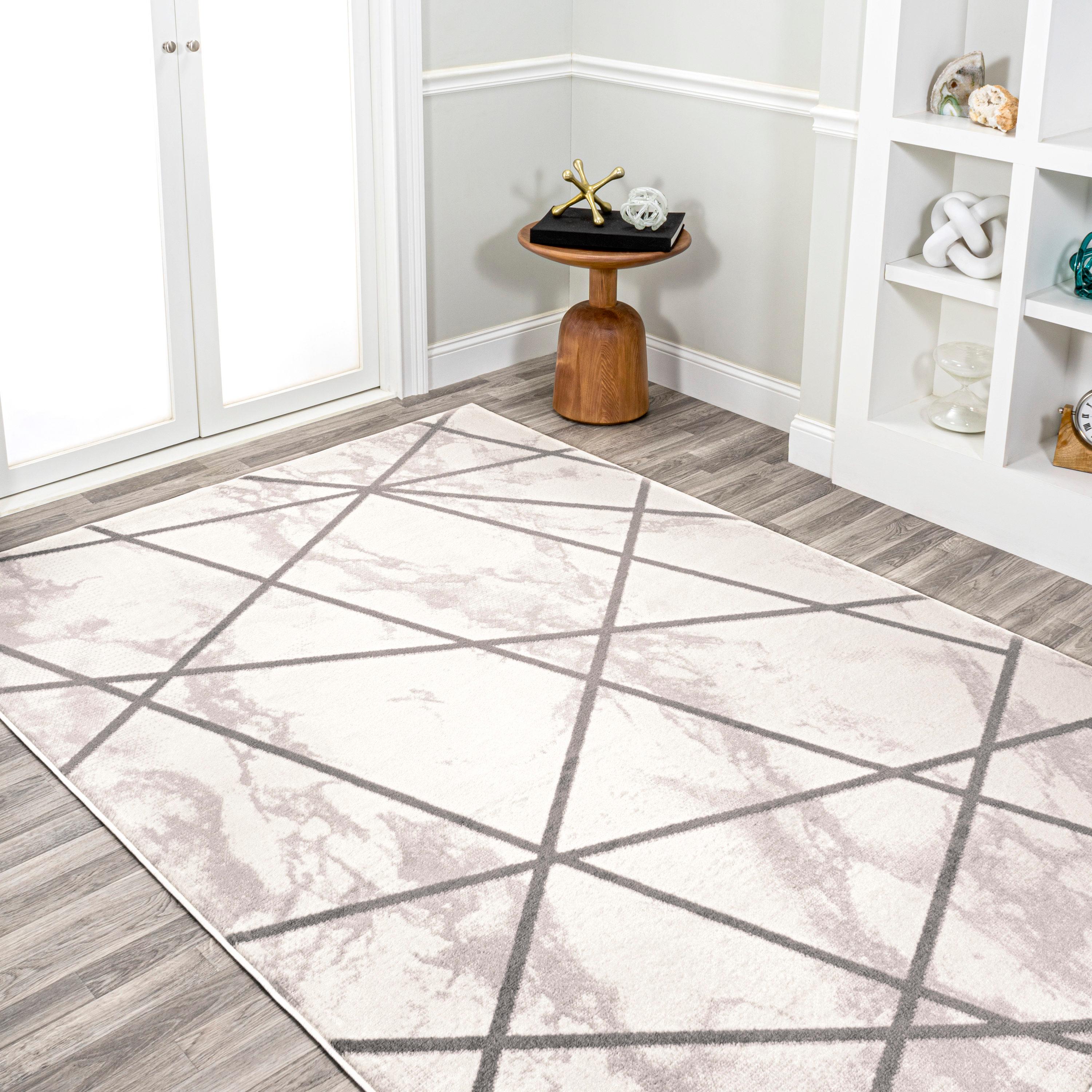 3' x 5' Patras Modern Geometric Marbled Area Rug, Ivory/Gray - JONATHAN Y