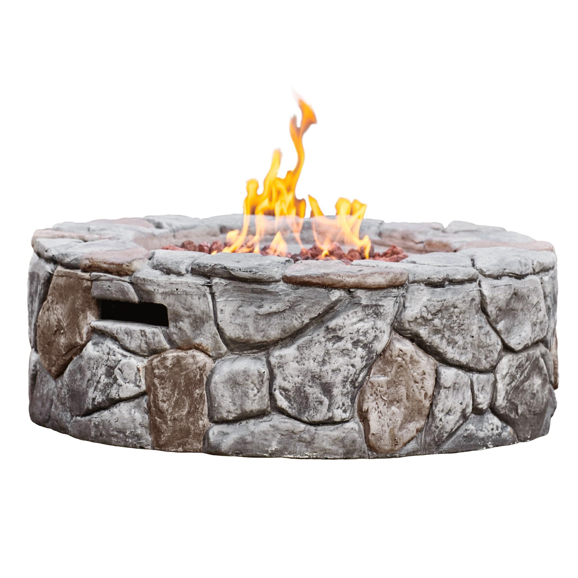 Grayson 28" Outdoor Round Stone Propane Gas Fire Pit - Teamson Home