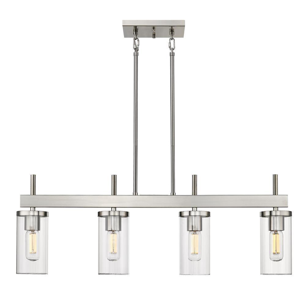 Golden Lighting Winslett 4-Light Linear Pendant in Pewter with Ribbed Clear Glass