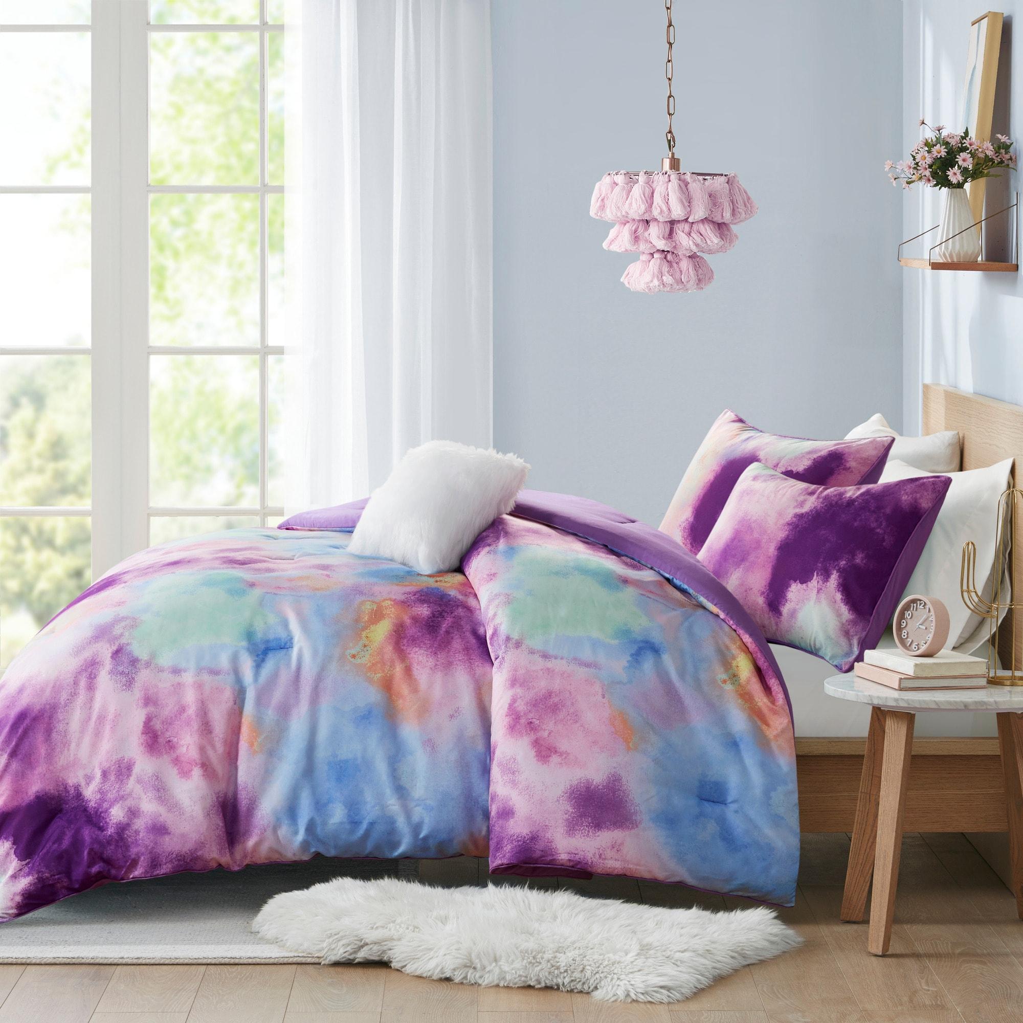 Cassiopeia Watercolor Tie Dye Printed Comforter Set with Throw Pillow