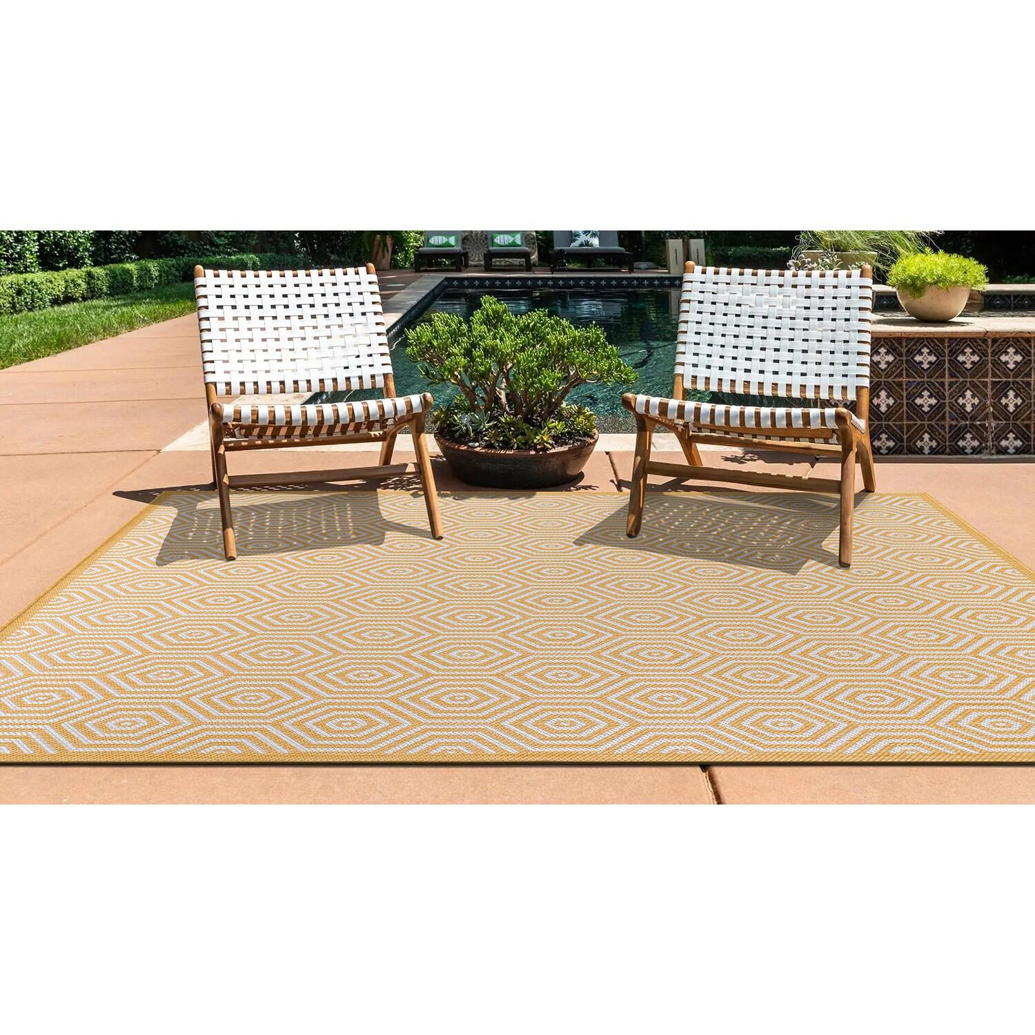 World Rug Gallery Modern Geometric Textured Flat Weave Indoor/Outdoor Area Rug - YELLOW 5' X 7'