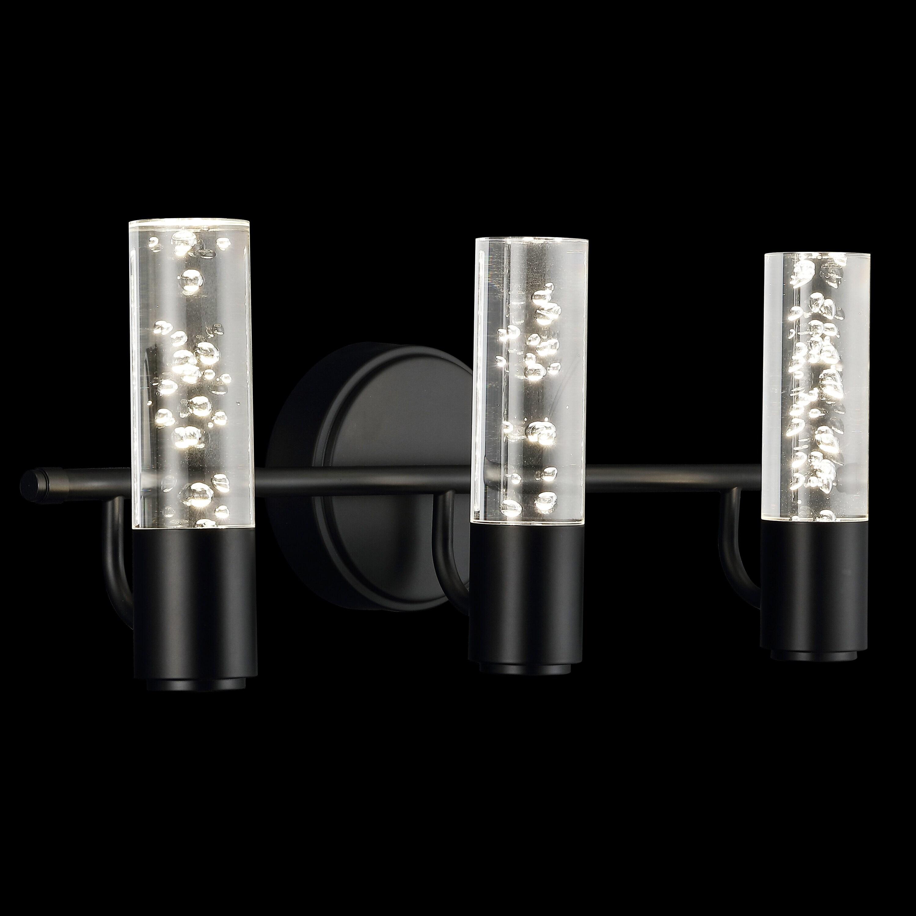 Bolha 18" 3-Light Minimalist Modern Bubble Acrylic/Iron Integrated LED Vanity Light, Black