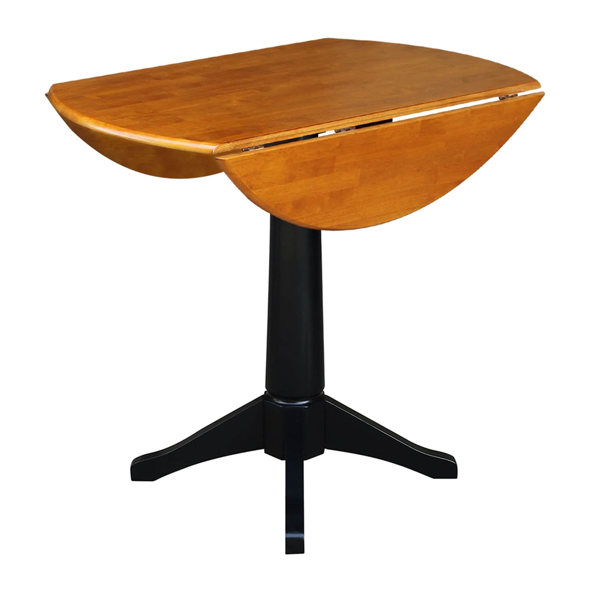 42" Round Dual Drop Leaf Pedestal Table - 36.3"H  Black Cherry