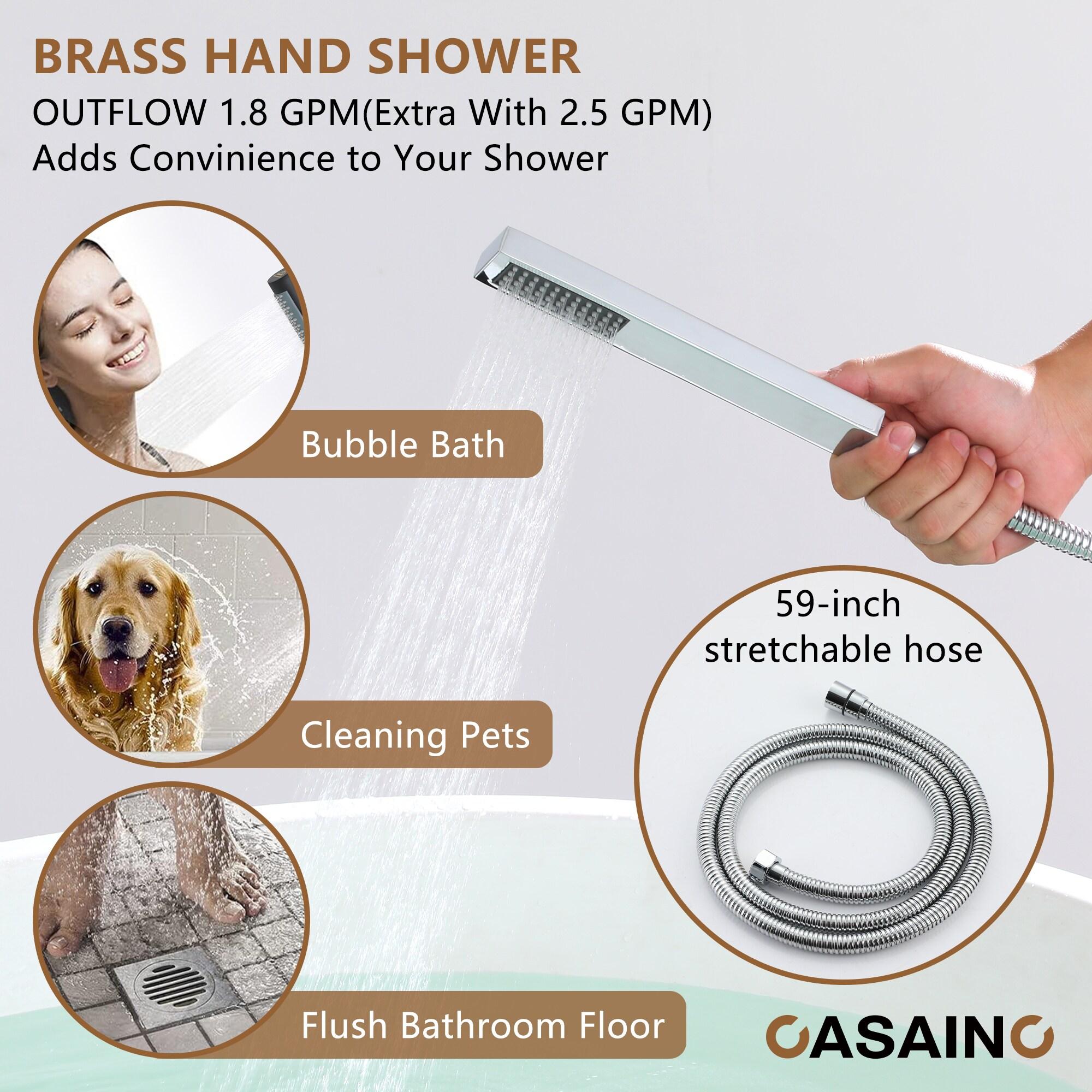 1-Handle Floor Mount Freestanding Tub Faucet with Handheld Shower in Chrome Plated