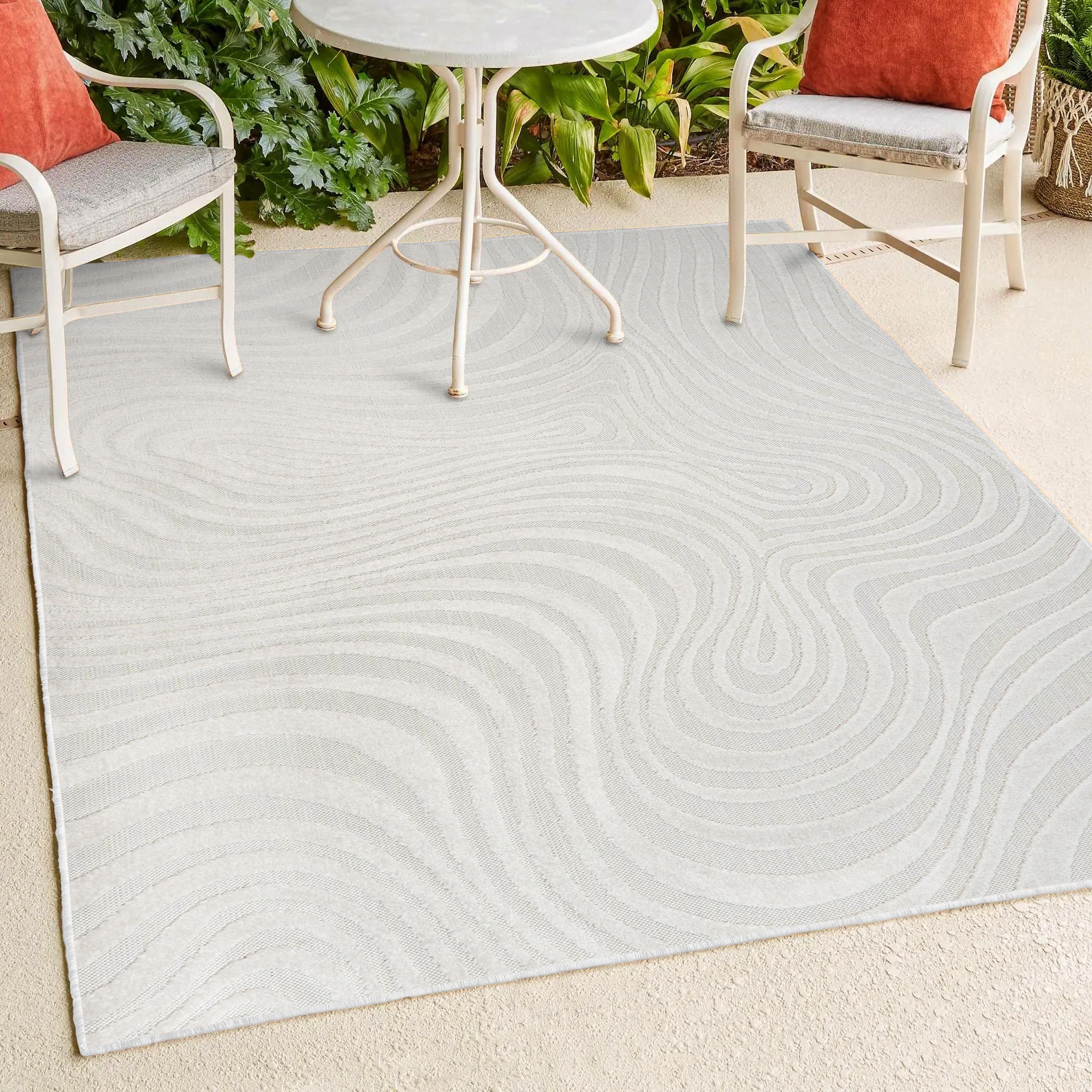 JONATHAN Y Maribo High-Low Abstract Groovy Striped Cream/Ivory 8 ft. x 10 ft. Indoor/Outdoor Area Rug