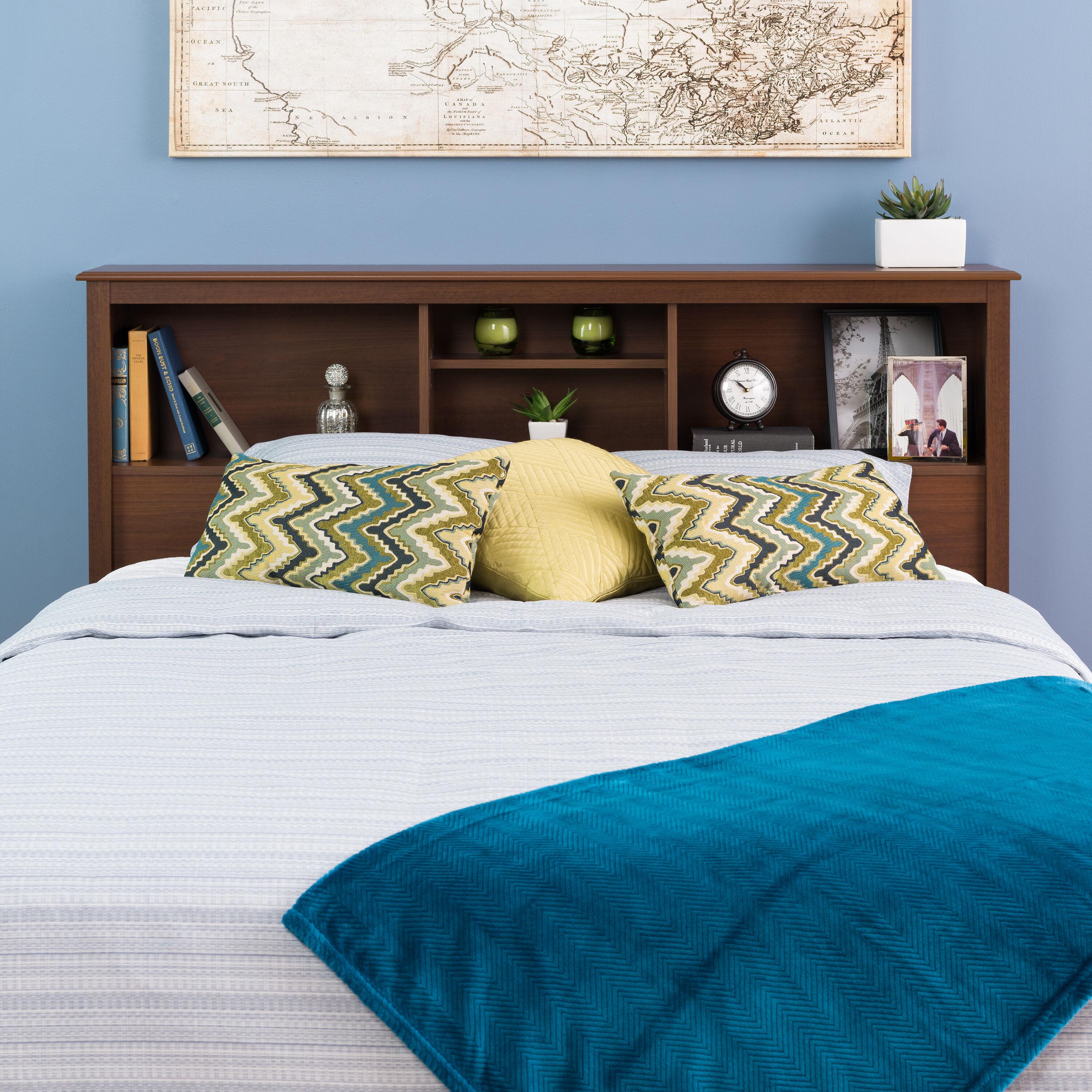 Prepac Monterey Headboard Double/Queen Cherry: Wood Composite, Built-In Bookshelf, No Box Spring Needed