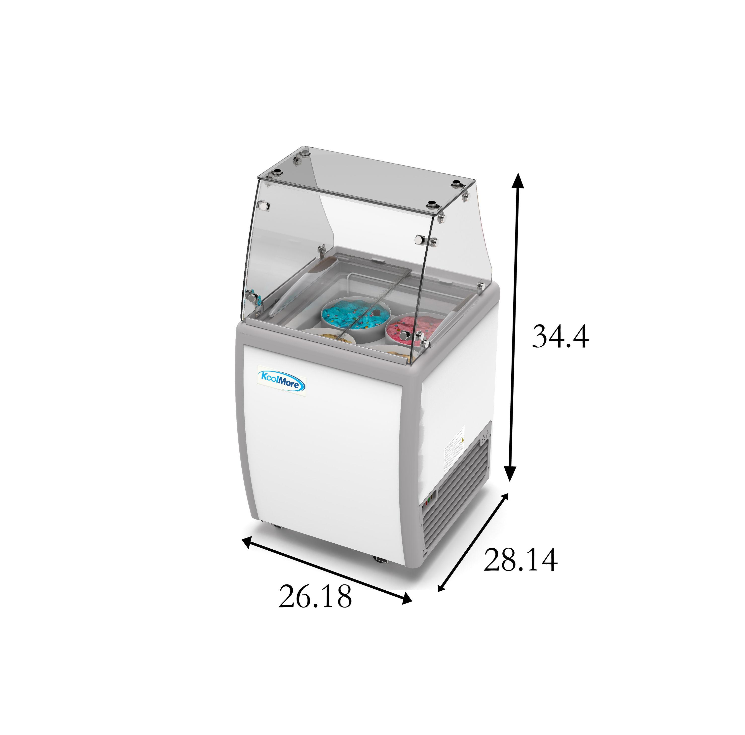 KoolMore 26 in. 4 Tub Ice Cream Dipping Cabinet Display Freezer with Sliding Glass Door and Sneeze Guard, 6 cu. ft. KM-ICD-26SD-FG.