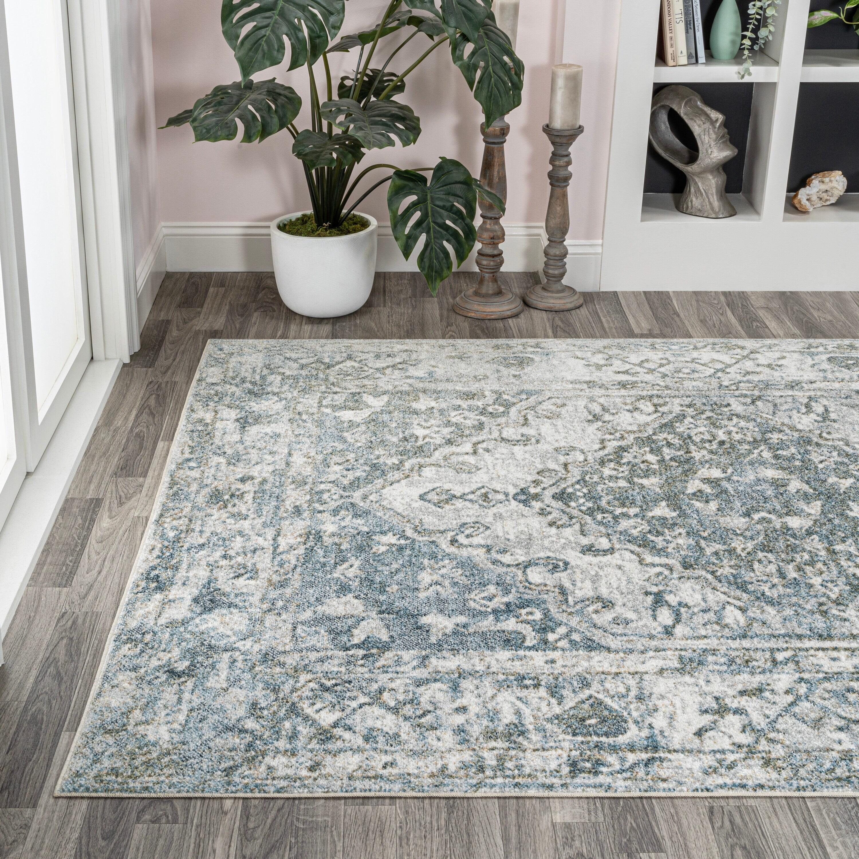 JONATHAN Y Pavel Distressed Medallion Low-Pile Machine-Washable Light Gray/Blue 5 ft. x 8 ft. Area Rug