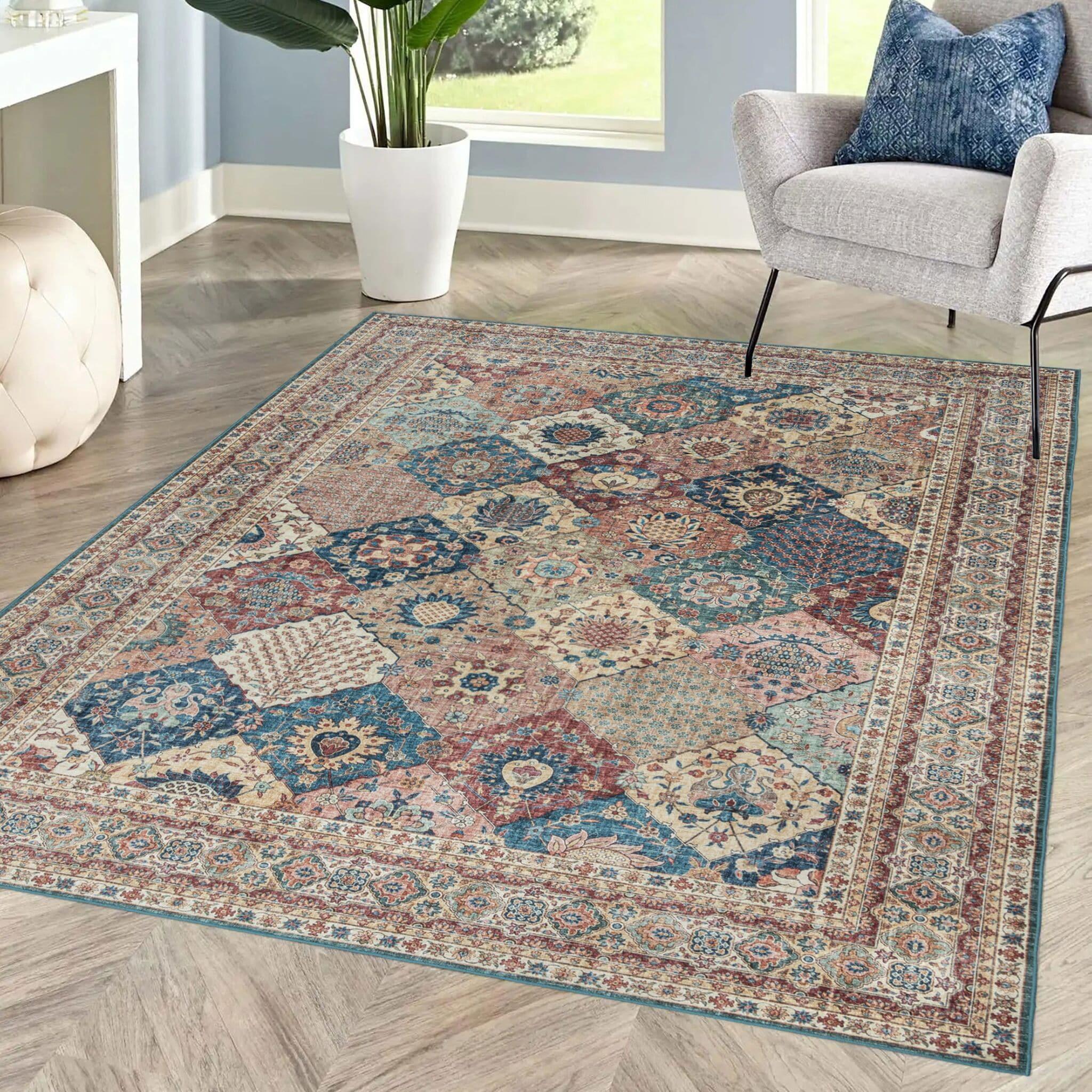 Gertmenian Crystal Print Cinzia Washable Digital Print Traditional Patchwork Border Area Rug