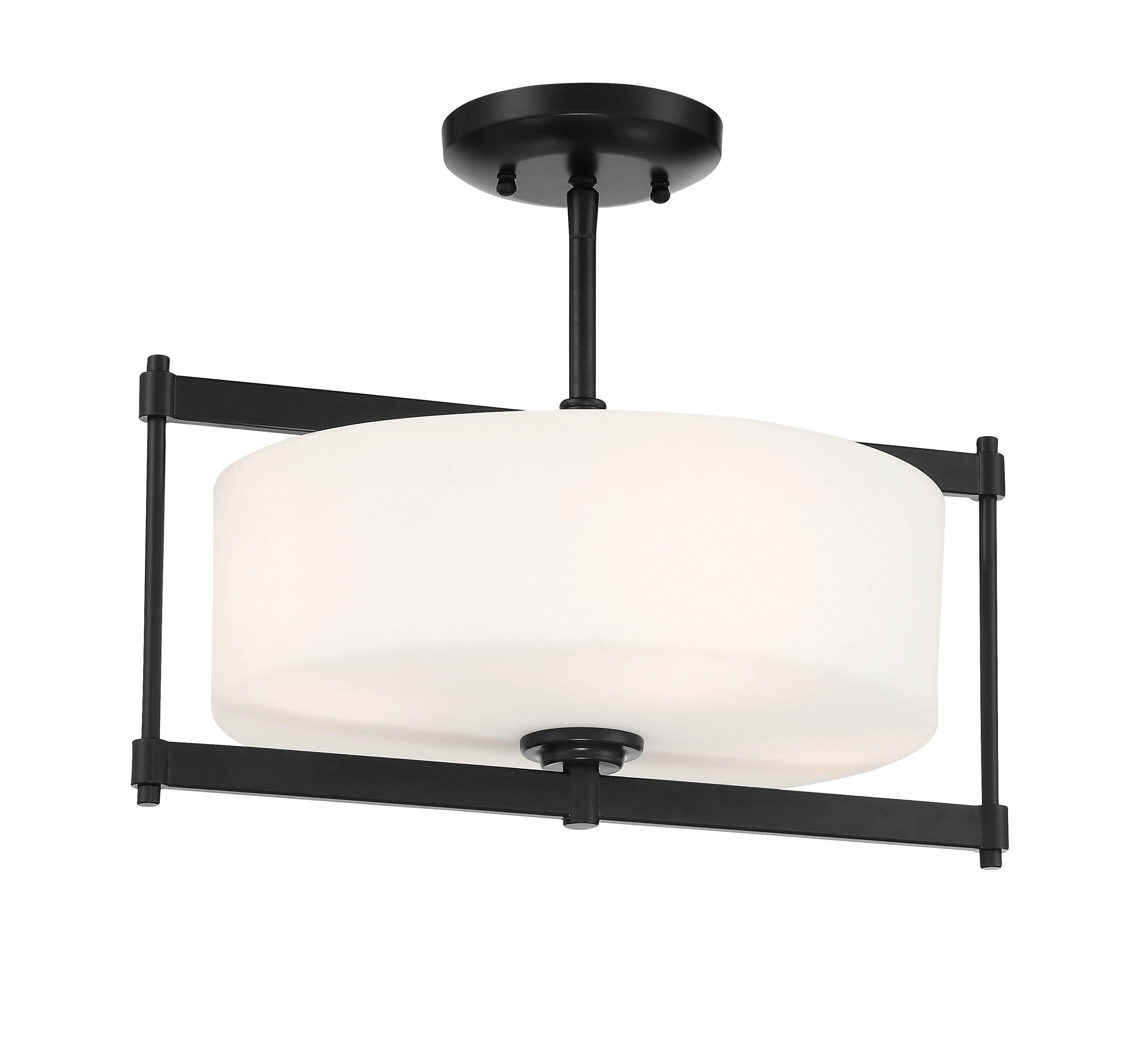 Minka Lavery Modern Ceiling Light Semi Flush Mount Fixture 16" Coal 4-Light Etched White Glass Drum Shade for Bedroom Living Room